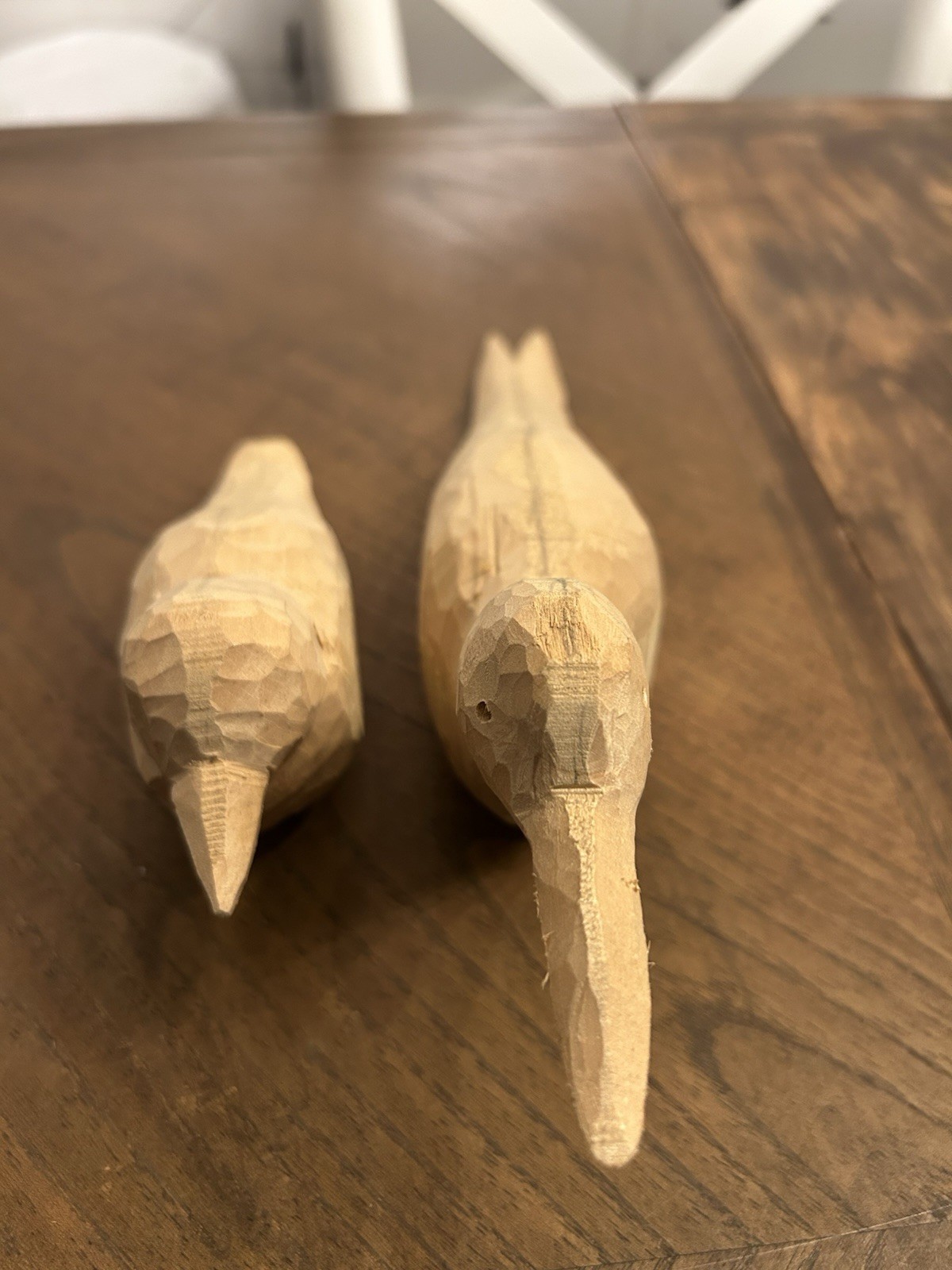 Pair Of Hand Carved Wooden Birds Raw Natural Unpainted Coastal Decor ￼