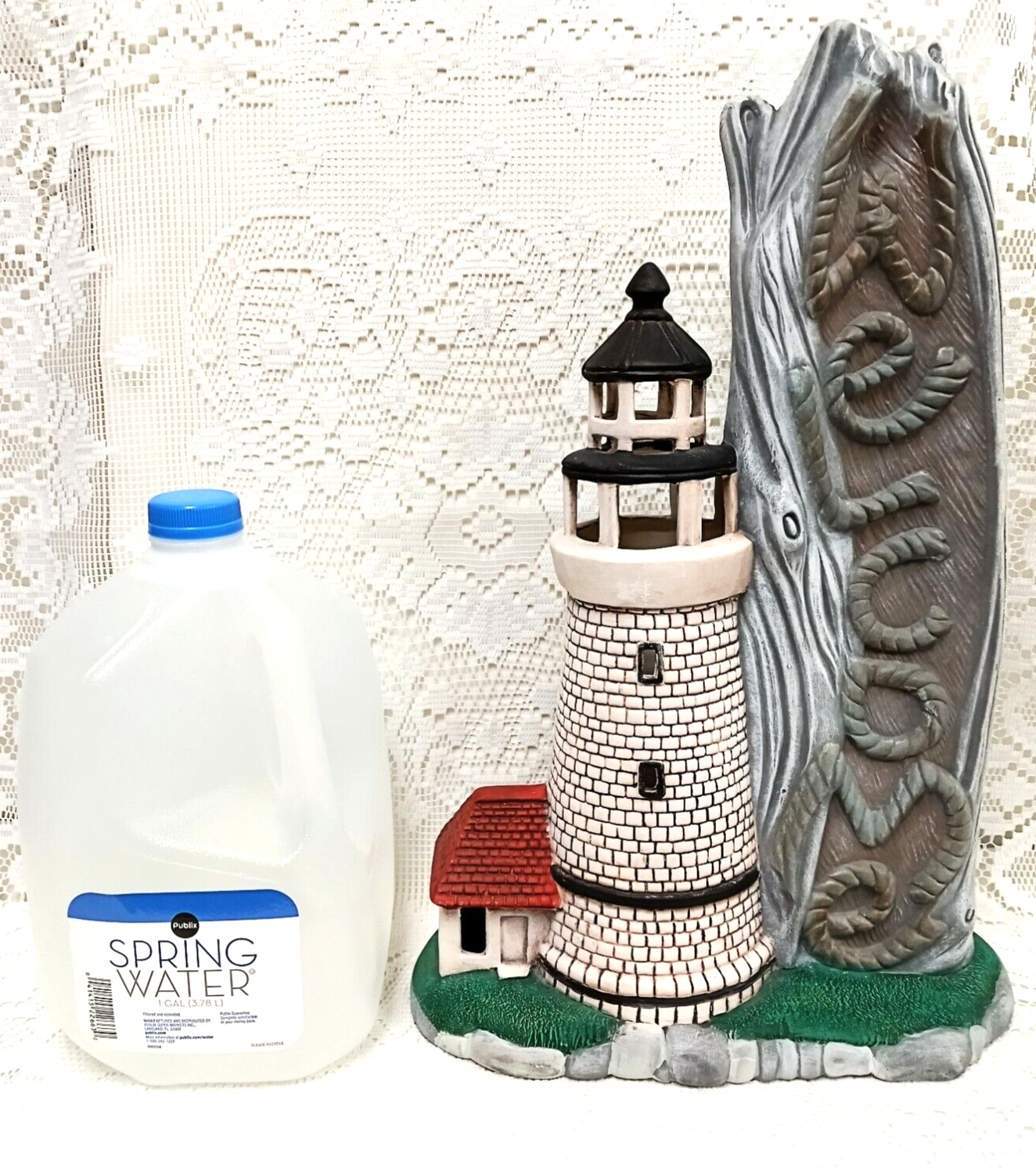 CERAMIC Lighthouse WELCOME LAMP LIGHT Nautical PATIO Porch LANAI 18″ HANDPAINTED