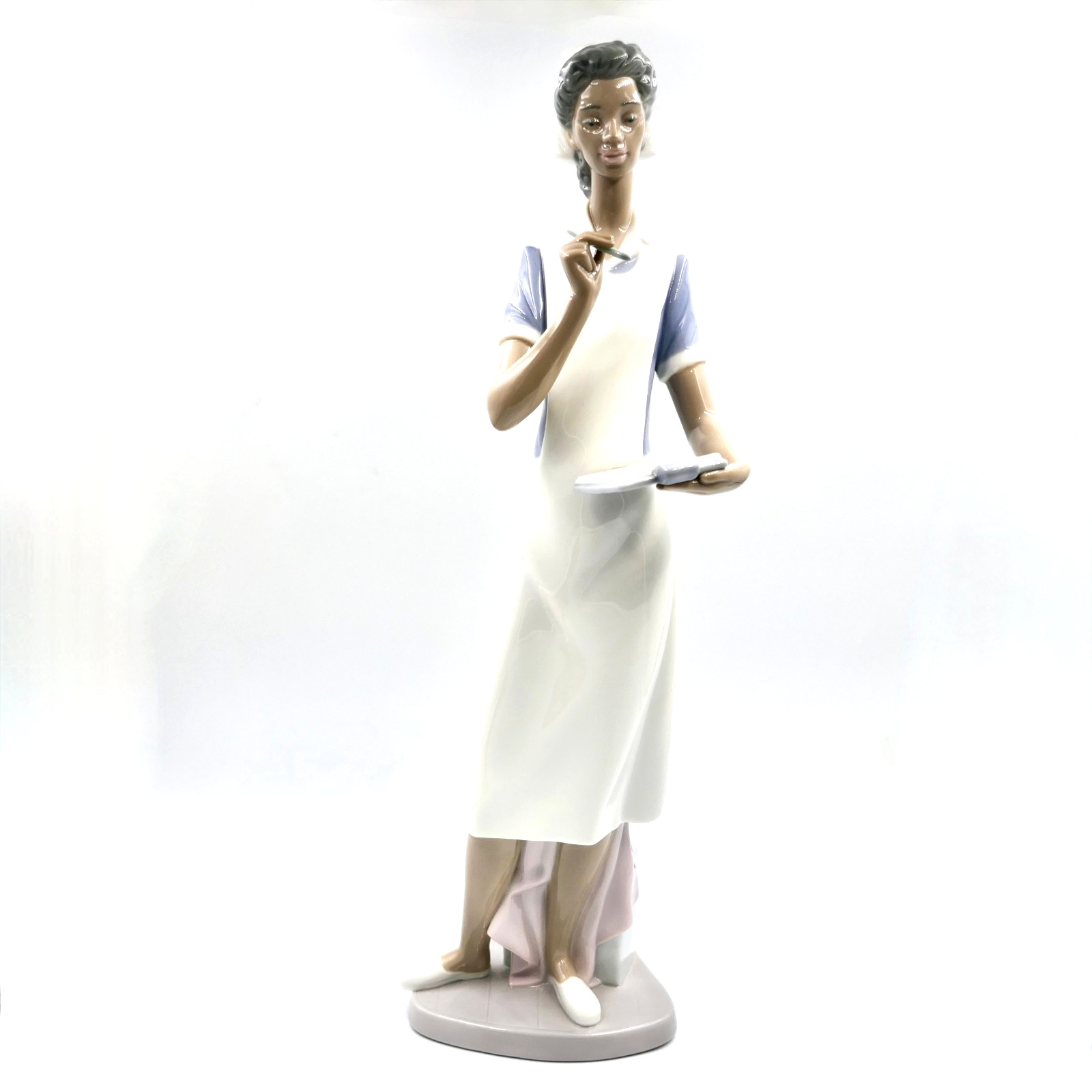 Lladro Nurse Making Rounds Figurine 14″ #6256 Black Legacy Porcelain Spain Vtg