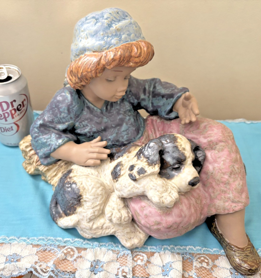 Fantastic RARE Lladro 2207 – What a Day (retired) 15″ X 10″ 8 lb. Boy & Dog
