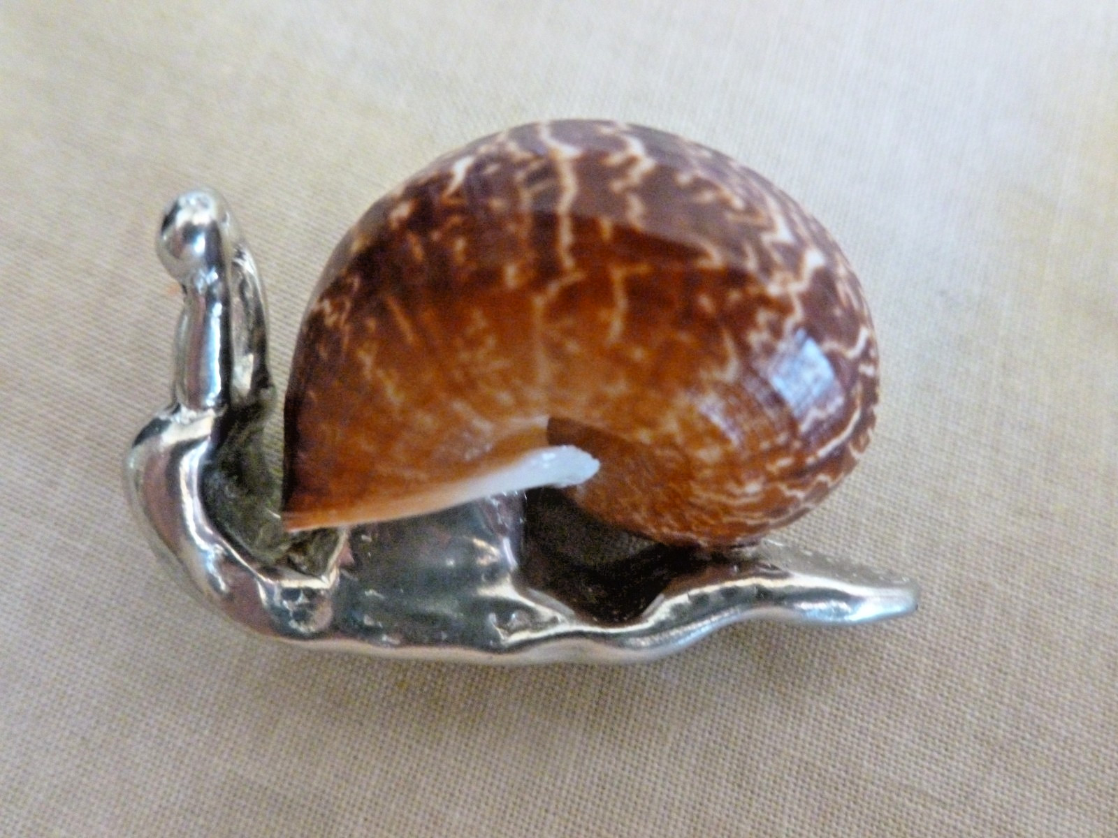 Vtg Handcrafted Pewter Desk Pet Snail & Metal Container, “Just Slow Down”