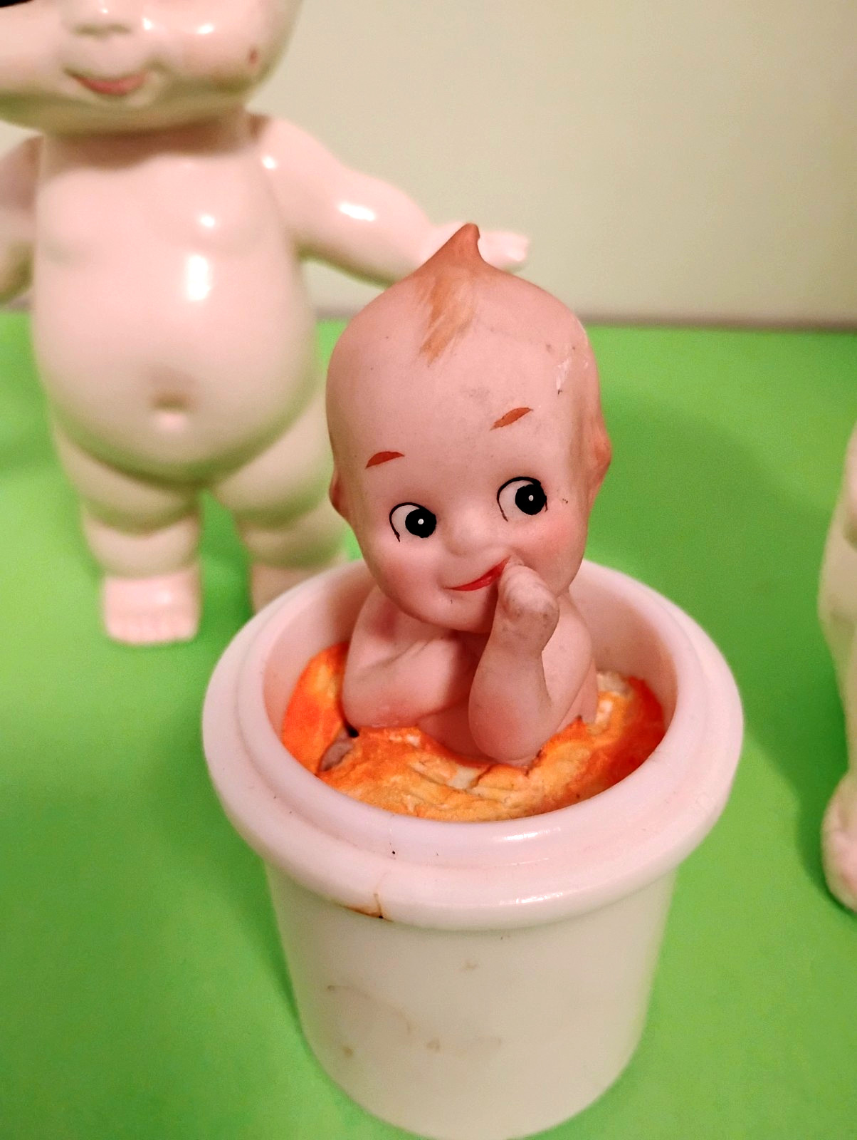 Lot of 3 Vintage KEWPIE Doll Hand Painted Porcelain, Chalk like Ceramic & Small