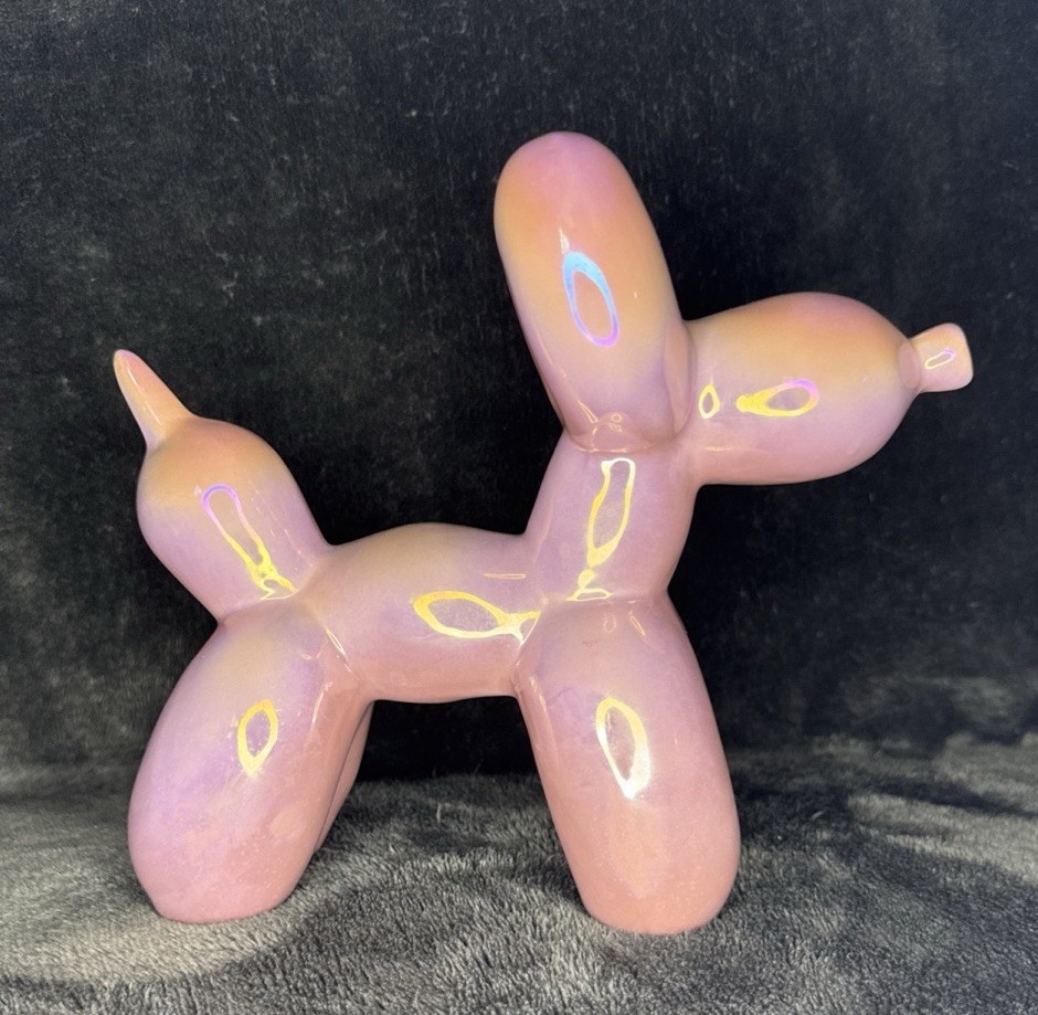 Pink Iridescent Balloon Dog Ceramic Figurine Sculpture Art Animal
