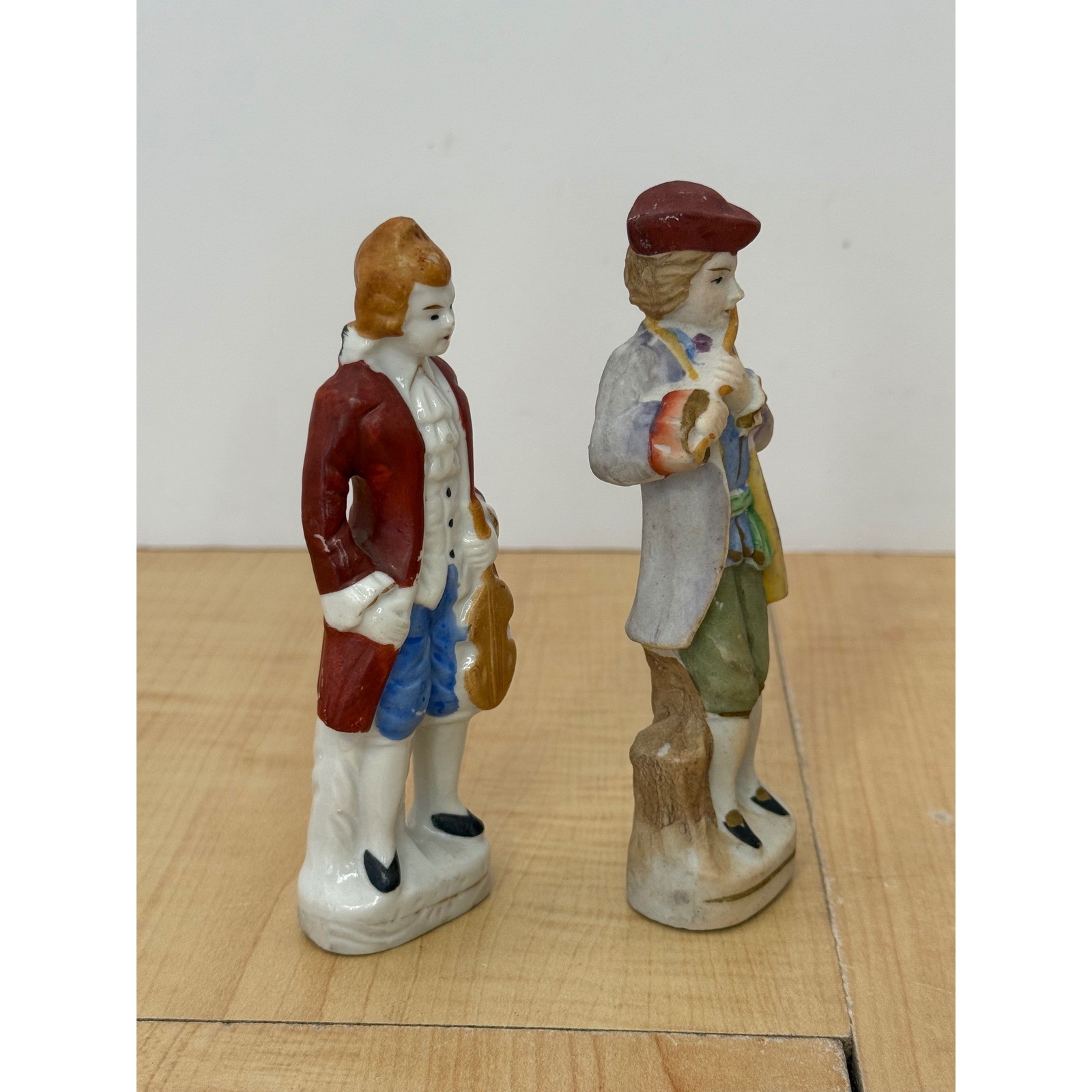 Vintage Porcelain Musician Figurines Set of 2 Hand Painted Japan Violin Flute 5″