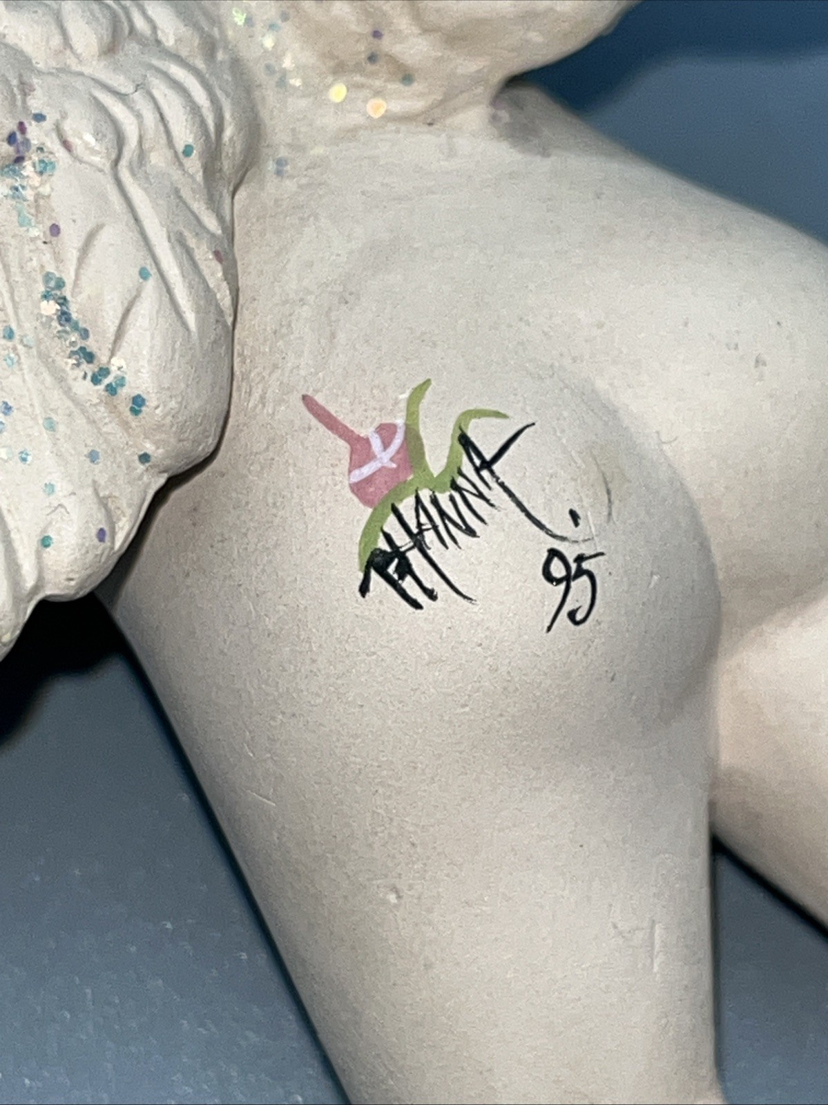 Vintage Ceramic Bisque Porcelain Sleeping Angle Cherub Nude Figurine Signed