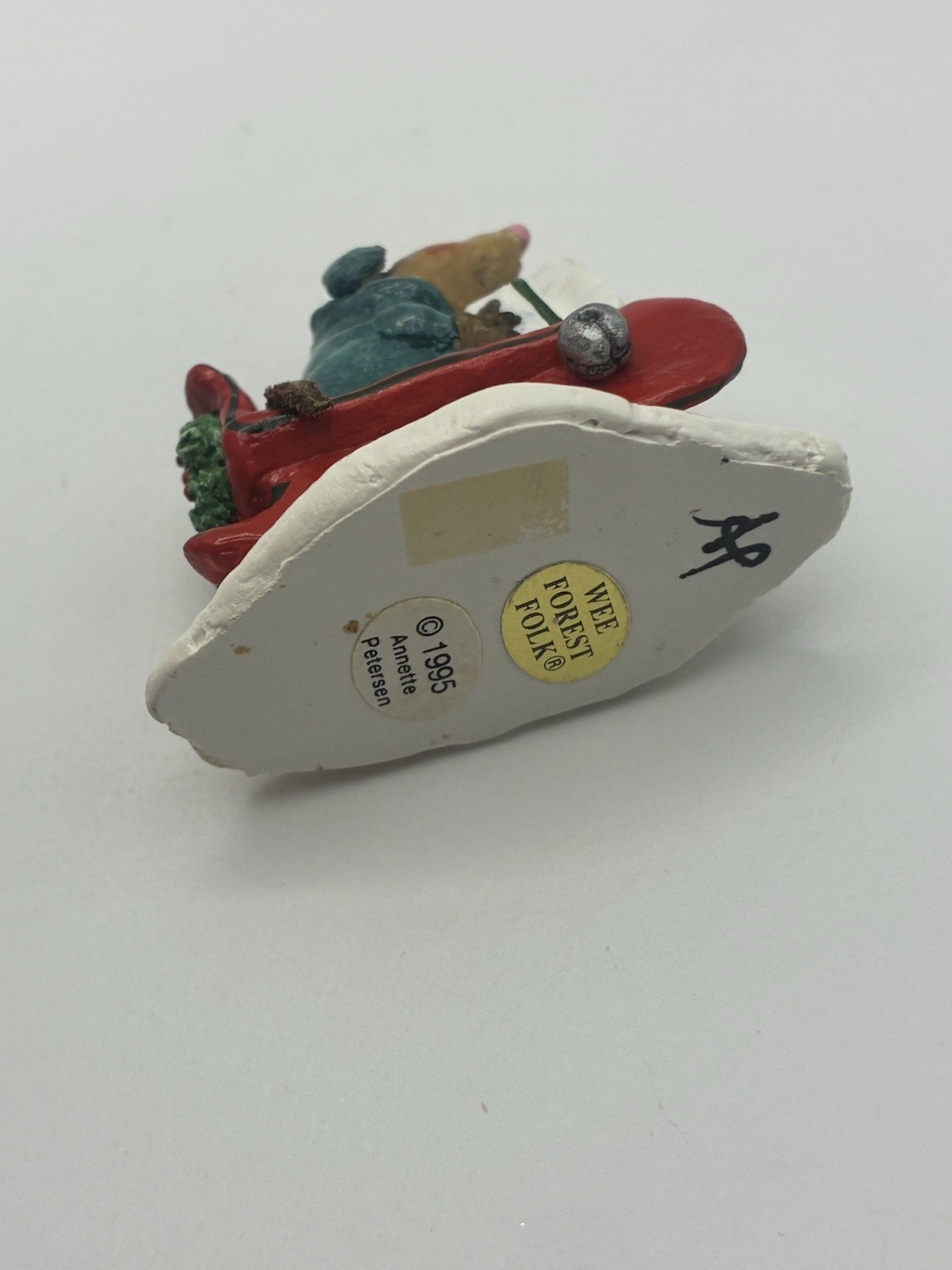 1995 Wee Forest Folk “Mole’s Red Sled” Mole on Sled Miniature Figure – MO-03