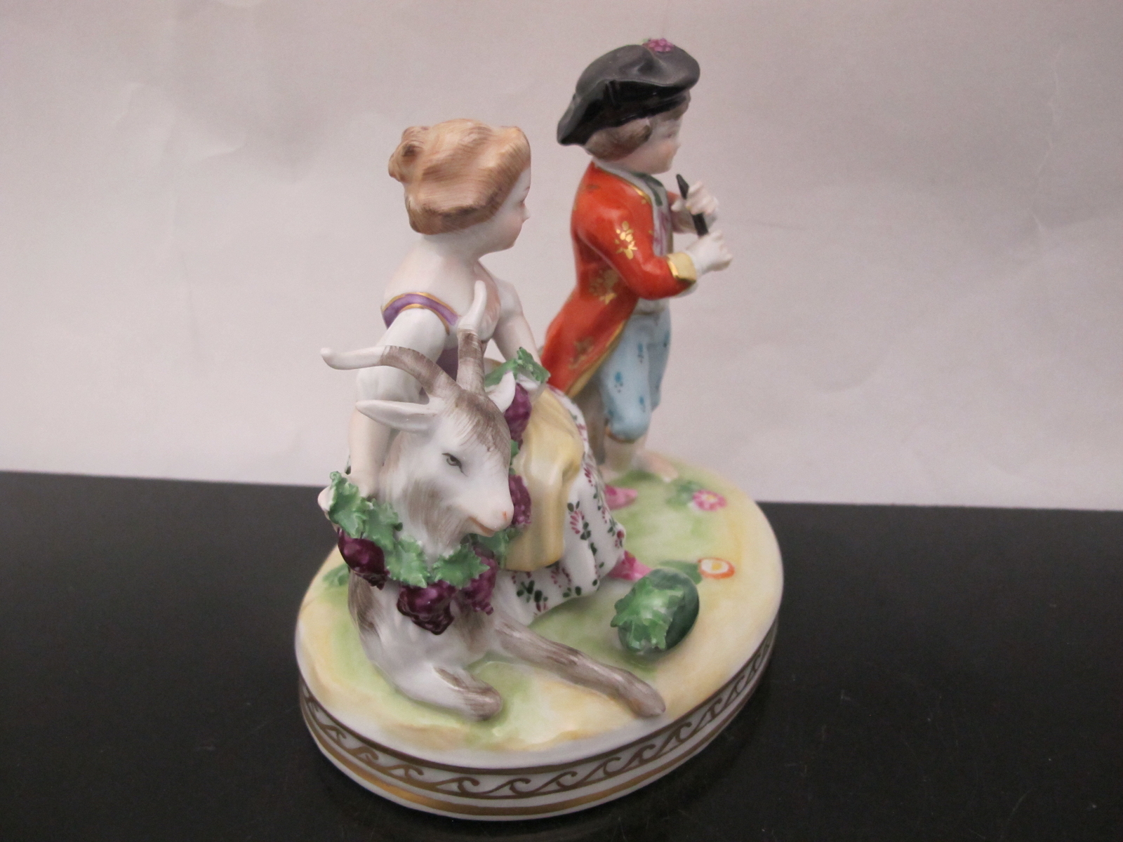 DRESDEN German Young COUPLE Boy with FLUTE & Girl with Goat Porcelain Figurine