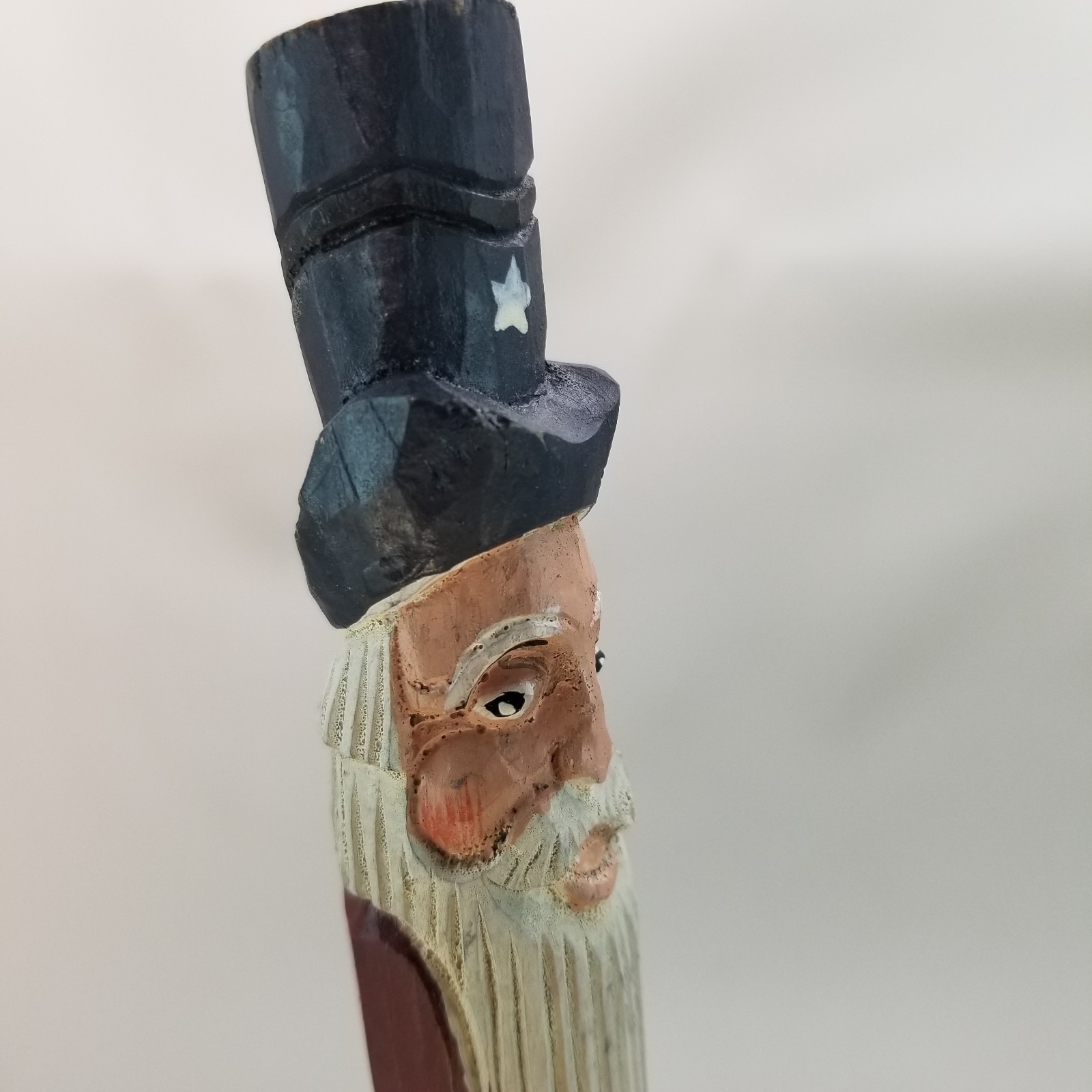 Uncle Sam Hand Patriotic Carved Wood Pencil Figurine Americana Folk Art