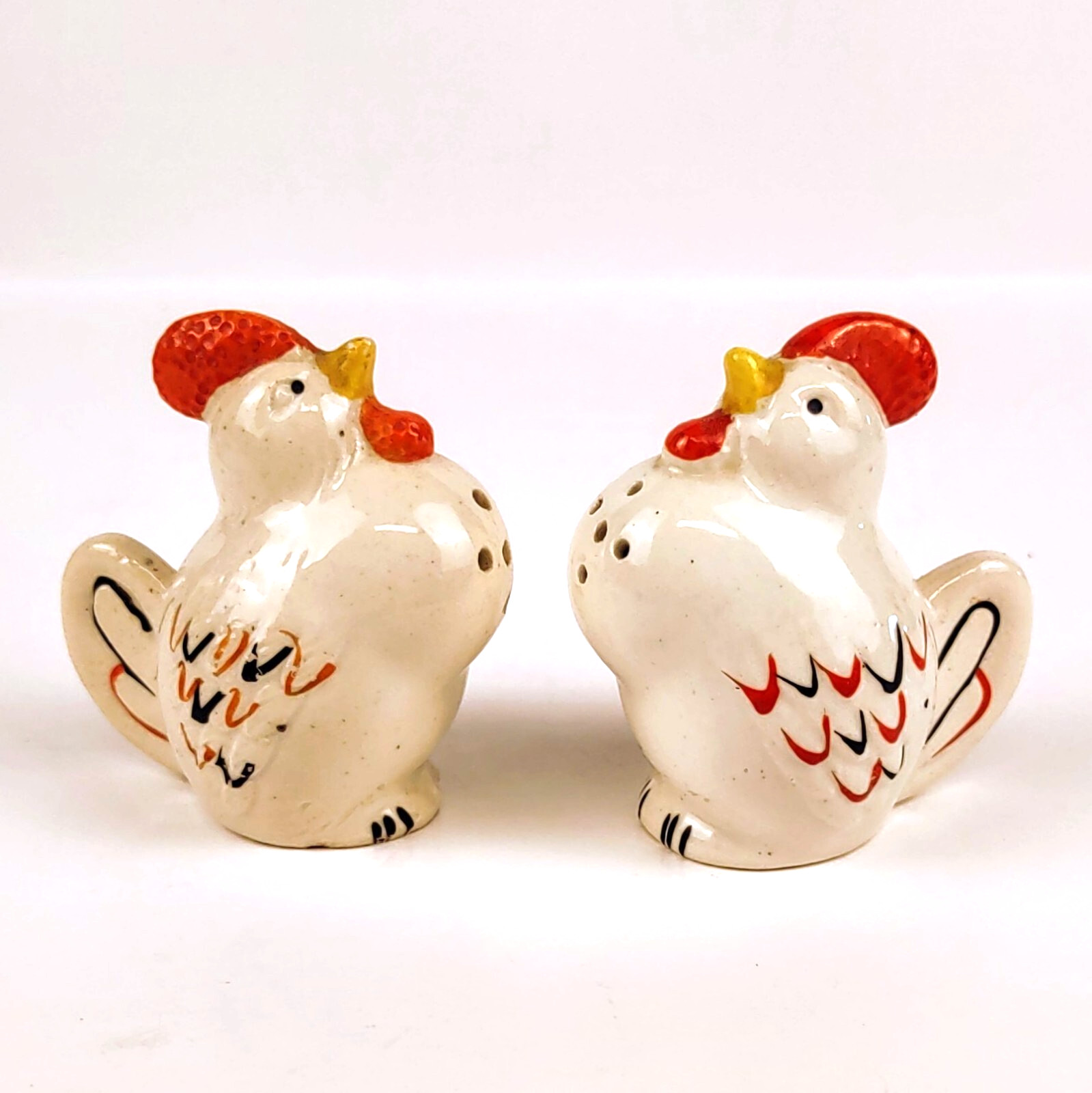 Rooster Salt and Pepper Shakers Vintage Japan Orange Brown Hand Painted Decor