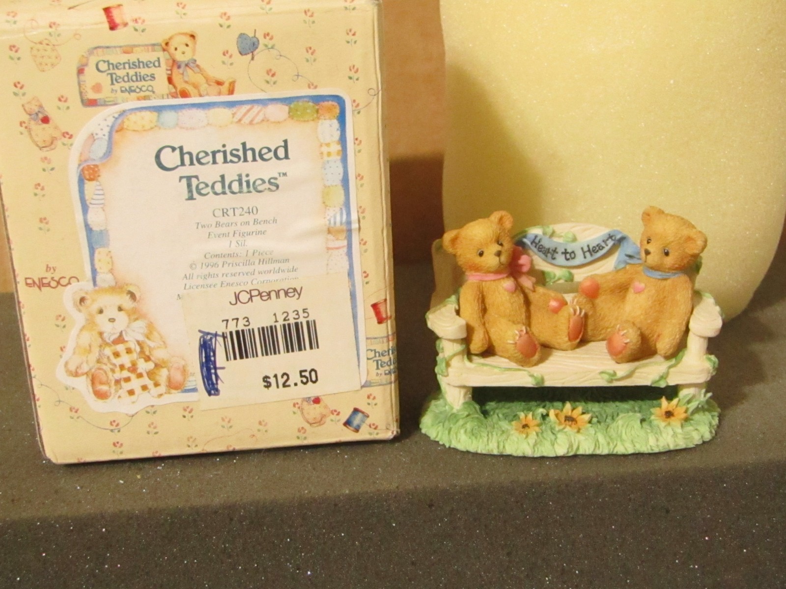 Cherished Teddies CRT240 TWO BEARS ON A BENCH Boy and Girl Mini Bears 1996