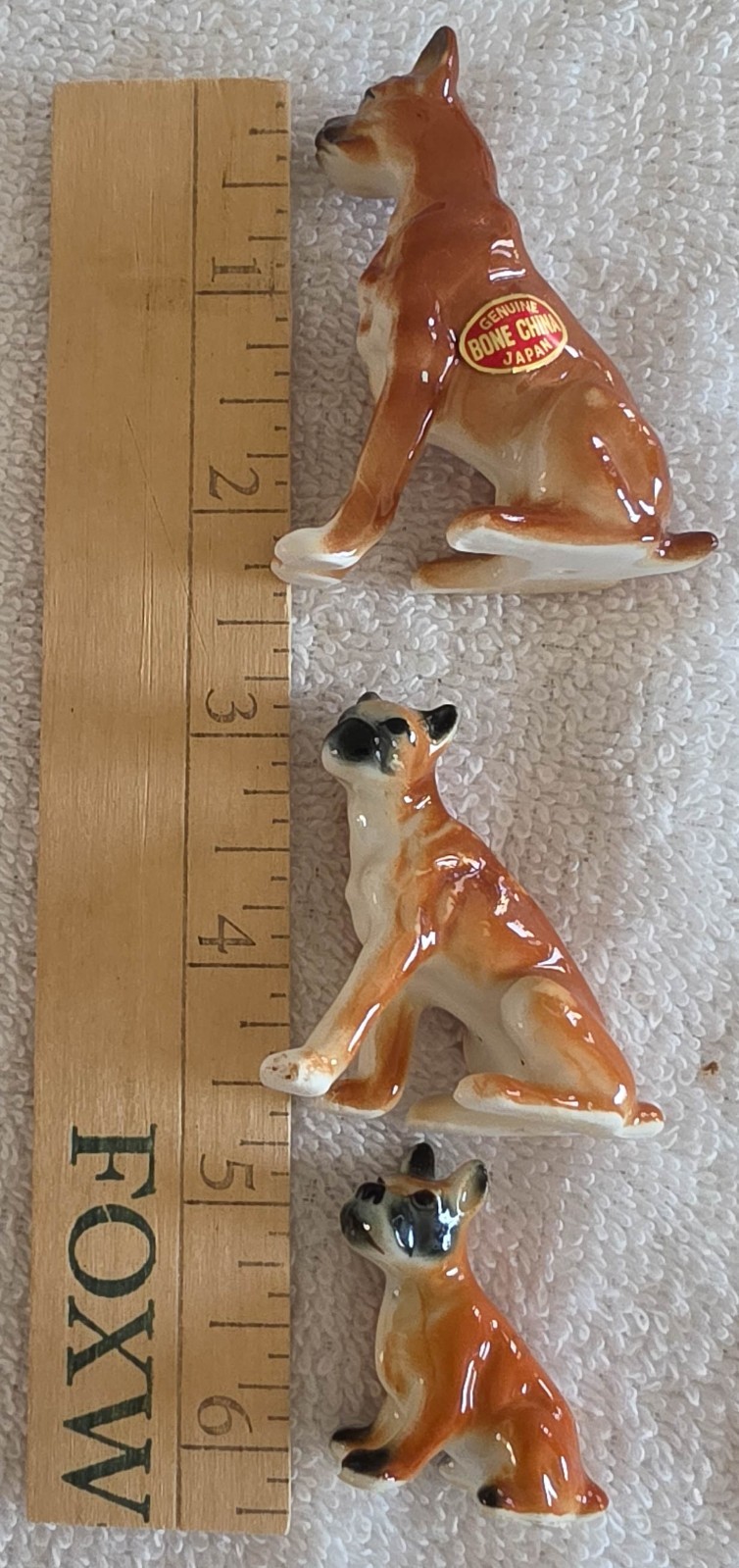 Bone China Miniature Animal Family of Boxer Dogs Set of 6 Japan