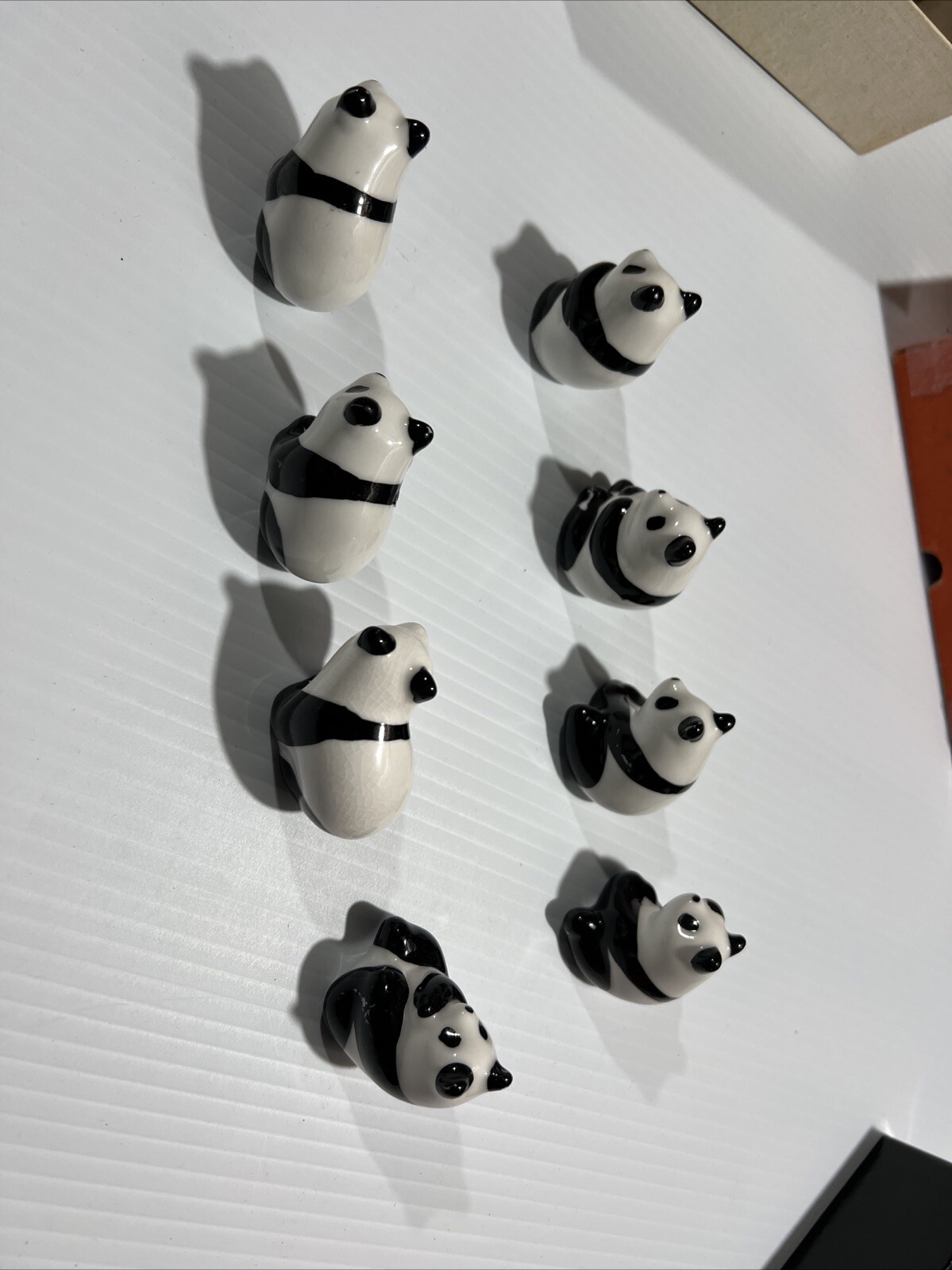 8 Panda Bear White Black Ceramic Glossy Figurines 1.75in – 2in Tall