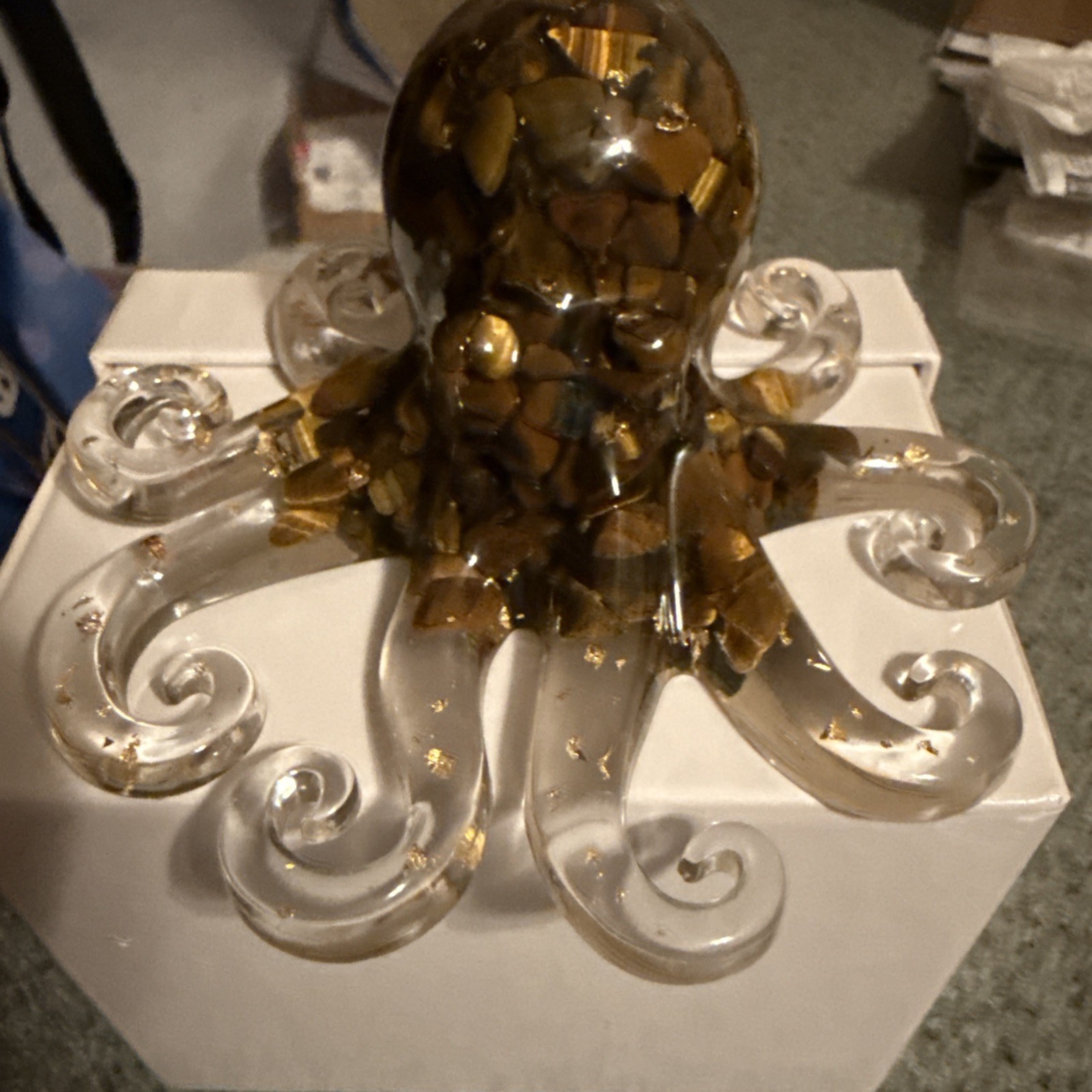 Brown Adorable Crystal W/gold Colored Stones “Octopus” Resin Figurine