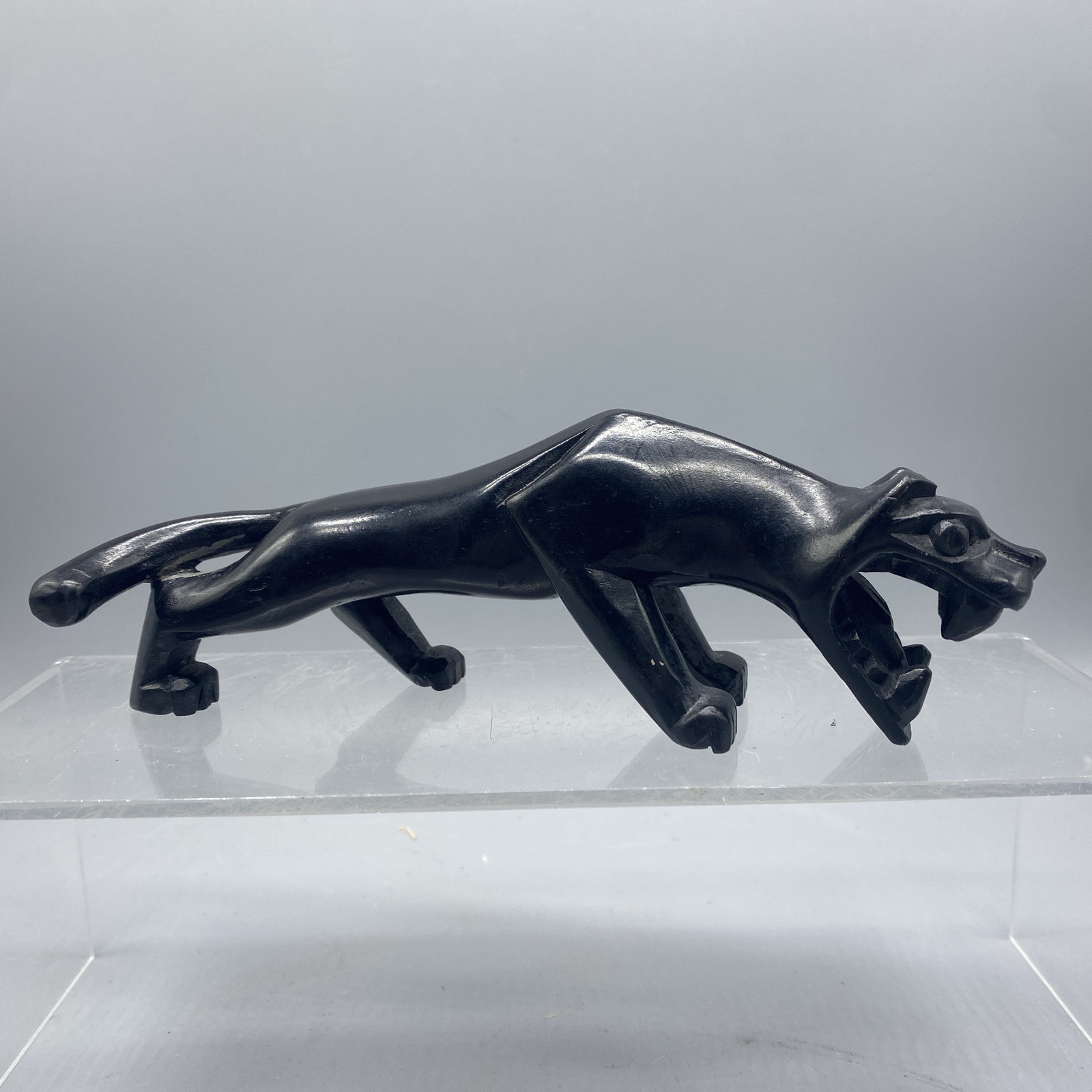 VTG Panther Jaguar Black Stone Figurine 6.5″ Hand Carved Smooth Not Signed