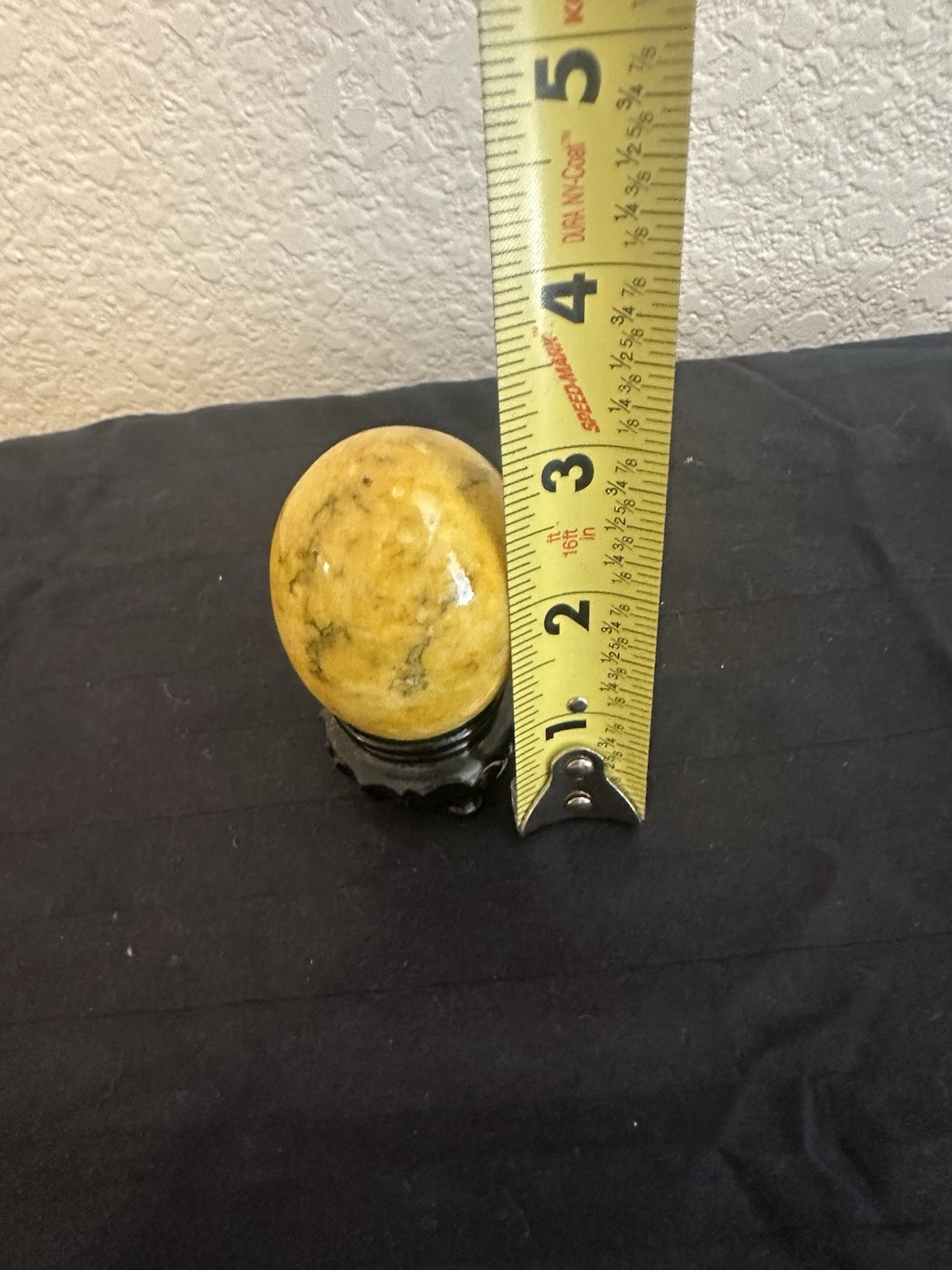 Vintage Yellow Marbled Alabaster Stone Egg Made In Italy Collectible With Stand