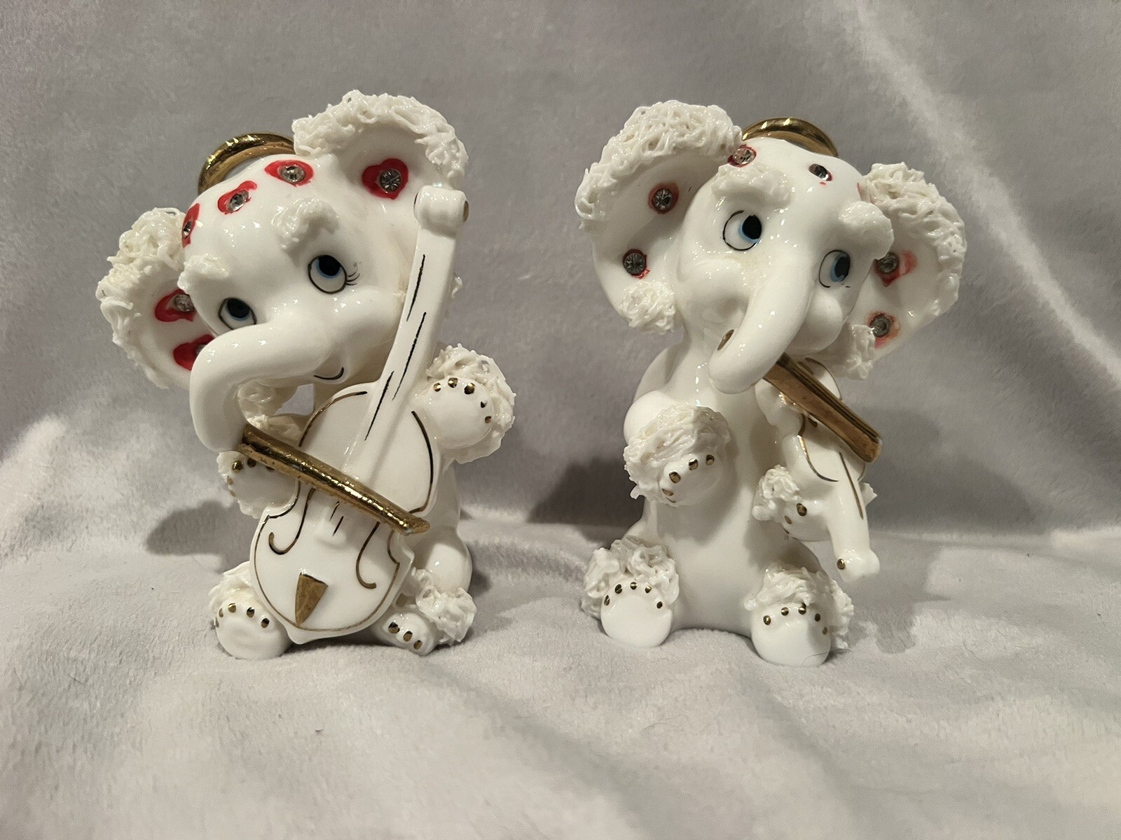 Vintage Ceramic Kitschy Spaghetti Elephants Playing Instruments