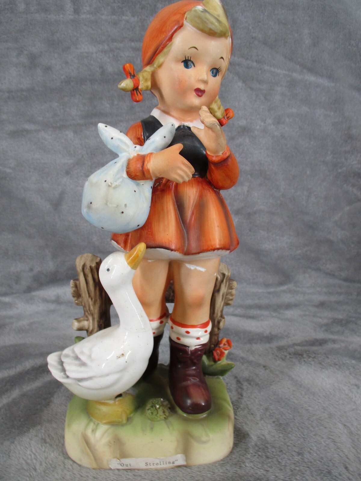 Erich Stauffer S8442 Out Strolling Girl & Duck Hand Painted Porcelain Figurine