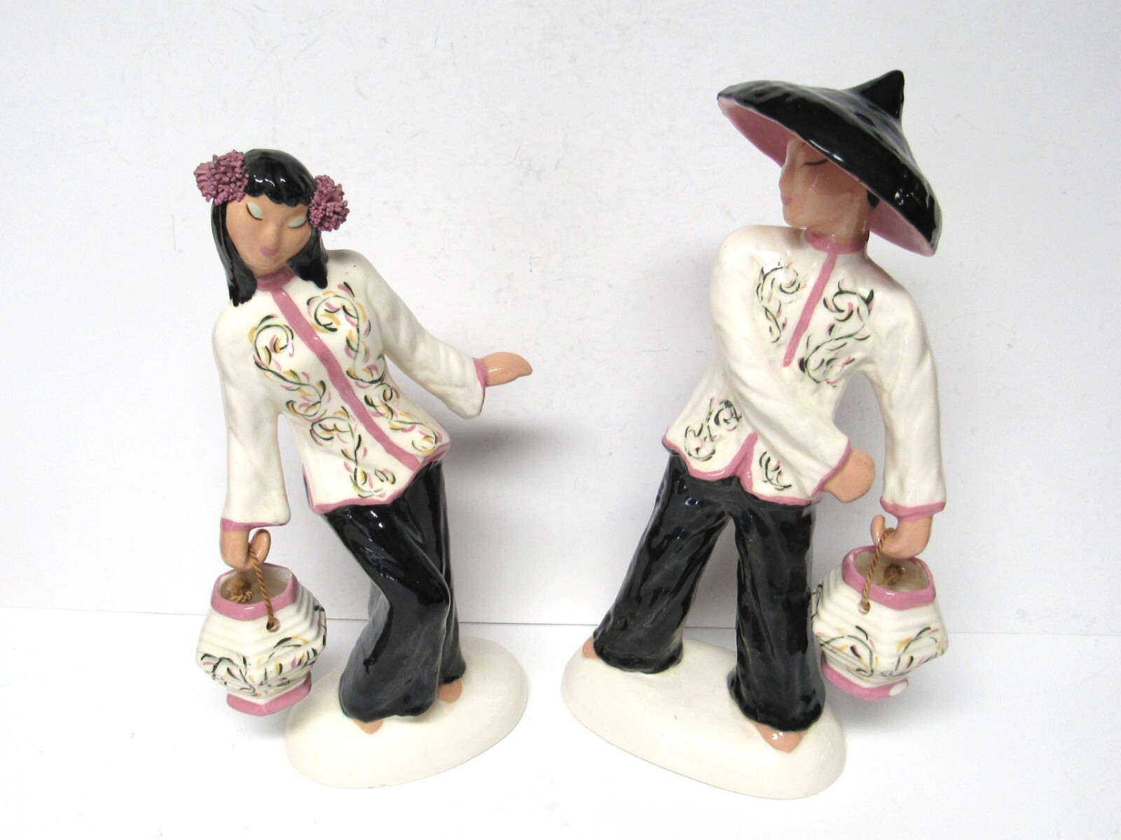 PAIR – Heidi Schoop MCM Ceramic Asian Figures 1940/50’s Hollywood California