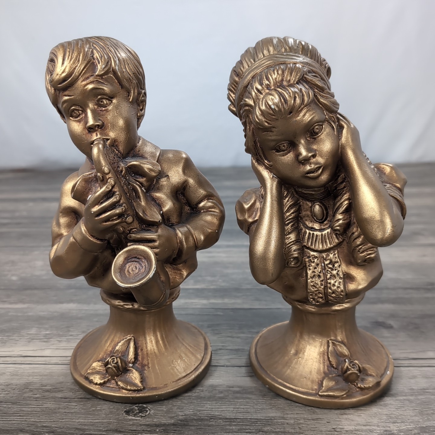1971 J Kendrick Universal Statuary Corp Chicago Boy/Girl Bust Statue Sax Art