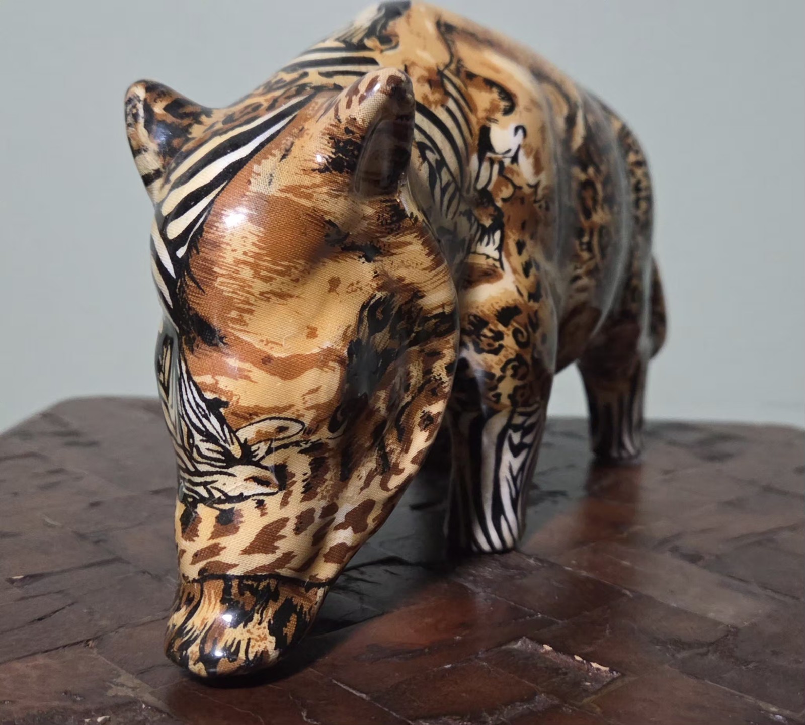Vintage La Vie Glazed Safari Patchwork BOAR Figurine