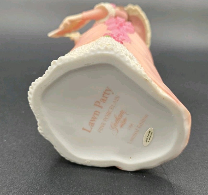 Gorham Lawn Party Lady Porcelain Limited Edition Figurine Victorian Pink Parasol