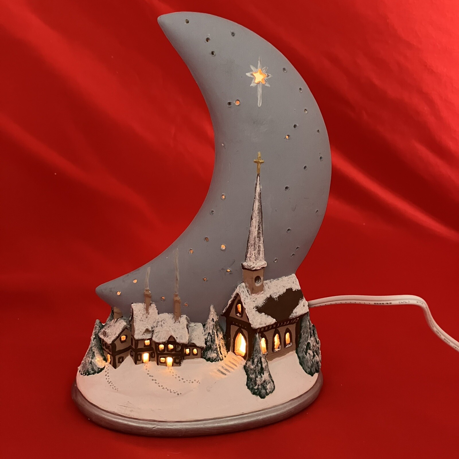 Gare Ceramic Silent Night Moon Scenic Christmas Winter Snow Church W/ Light #3
