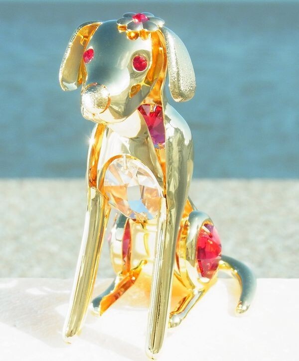 Swarovski Flower Ornament Dog Figurine, H 3.03 in (7.7 cm), W 2.36 in (6 cm)