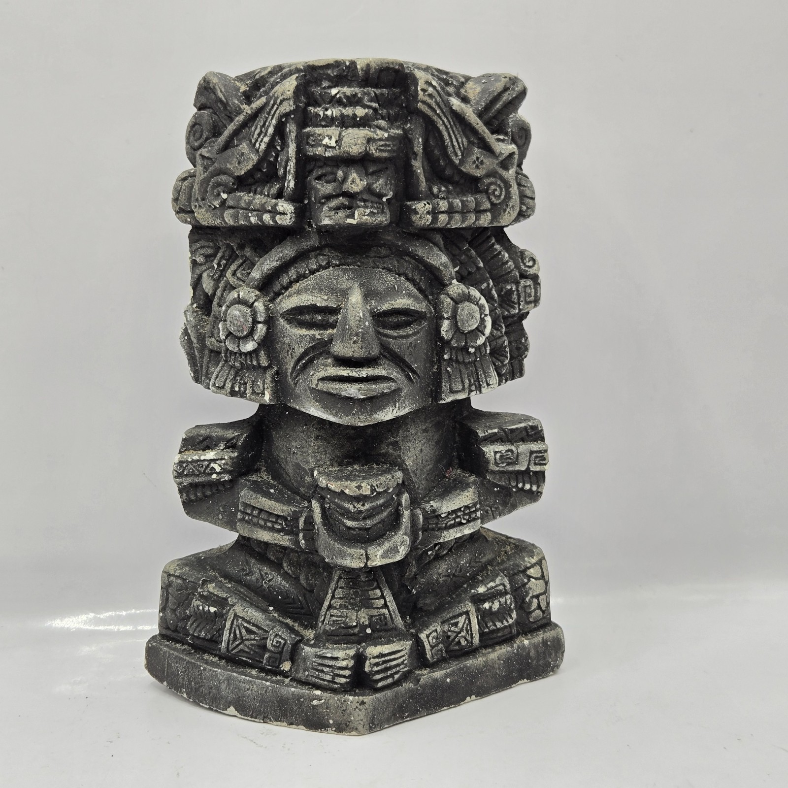 Rare AZTEC MAYAN INCA DEITY STONE/CHALKWARE STATUE TOTEM Black 6.5″H