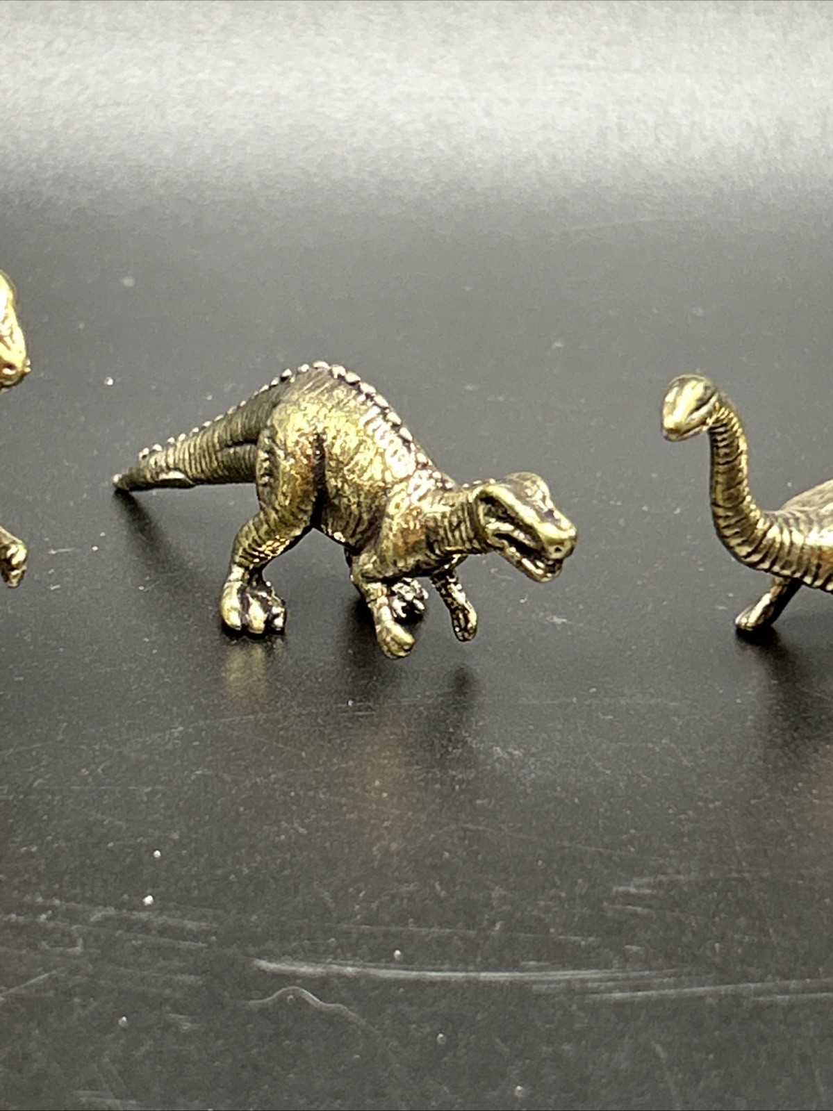Set of 4 Retro Brass Miniature Dinosaurs Allosaurus Dimetrodon Dilophosaurus
