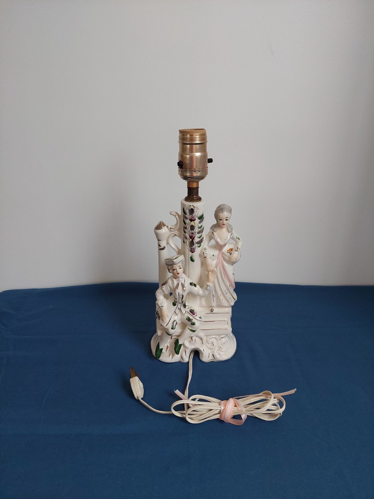 Wales Pottery Japan Figural Boudoir Lamp Victorian Style Lady Gentleman