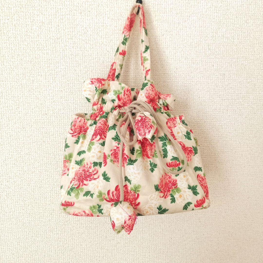 Floral Drawstring Bag Cotton Cute Tulip Tied Closure MultiPurpose