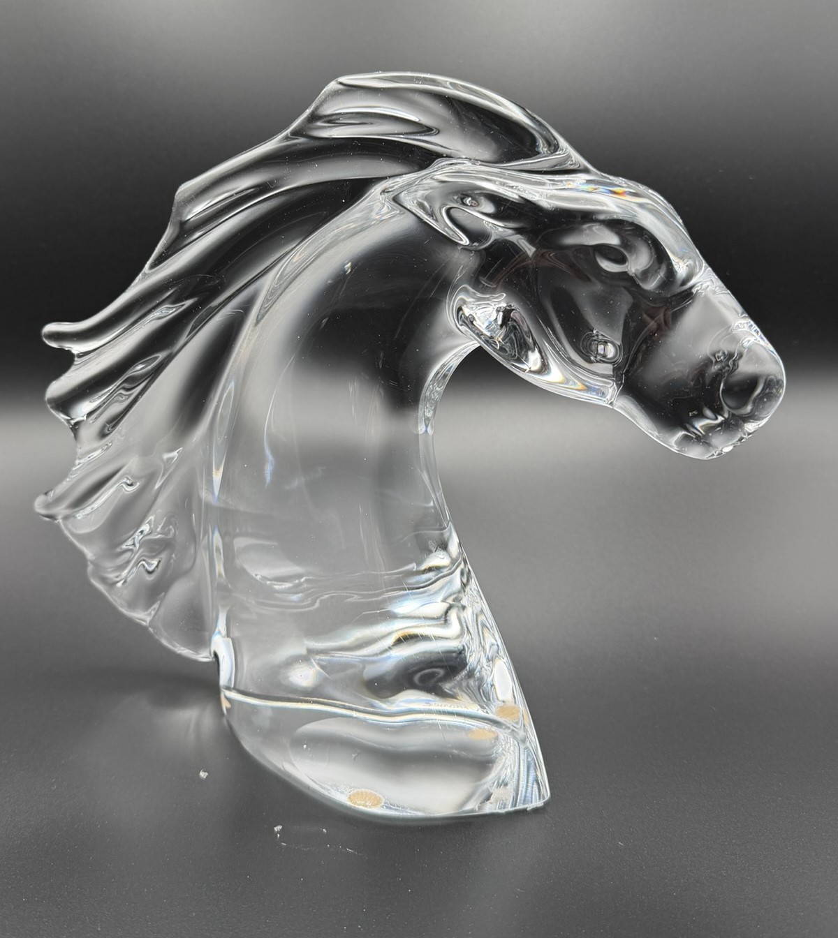 DAUM FRANCE Crystal Horse Head Sculpture Signed Art Glass Large 10″ Vintage