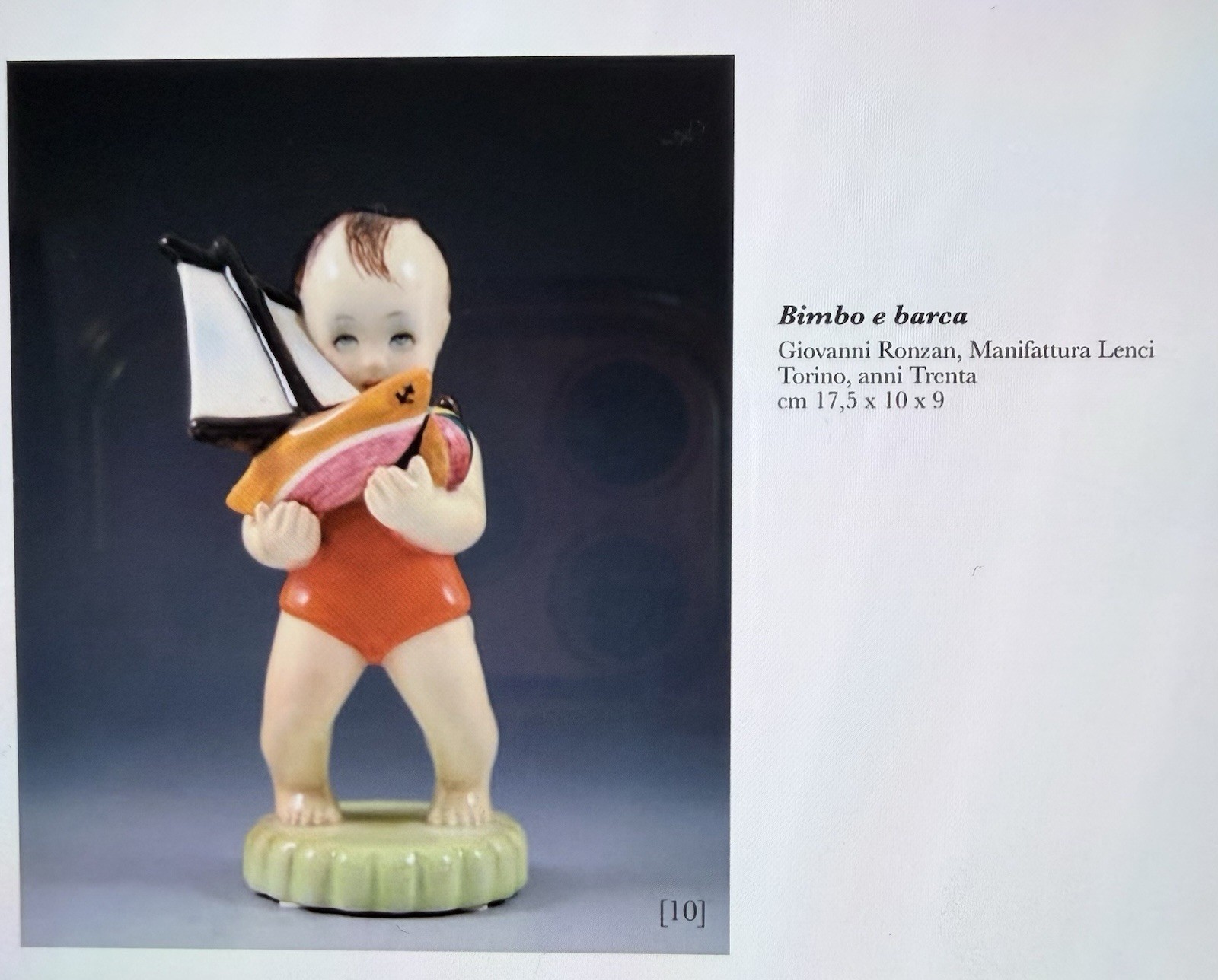 Art Deco Italian Ceramic Figurine Giovanni Ronzan Lenci Torino Boy & Ship 1930s