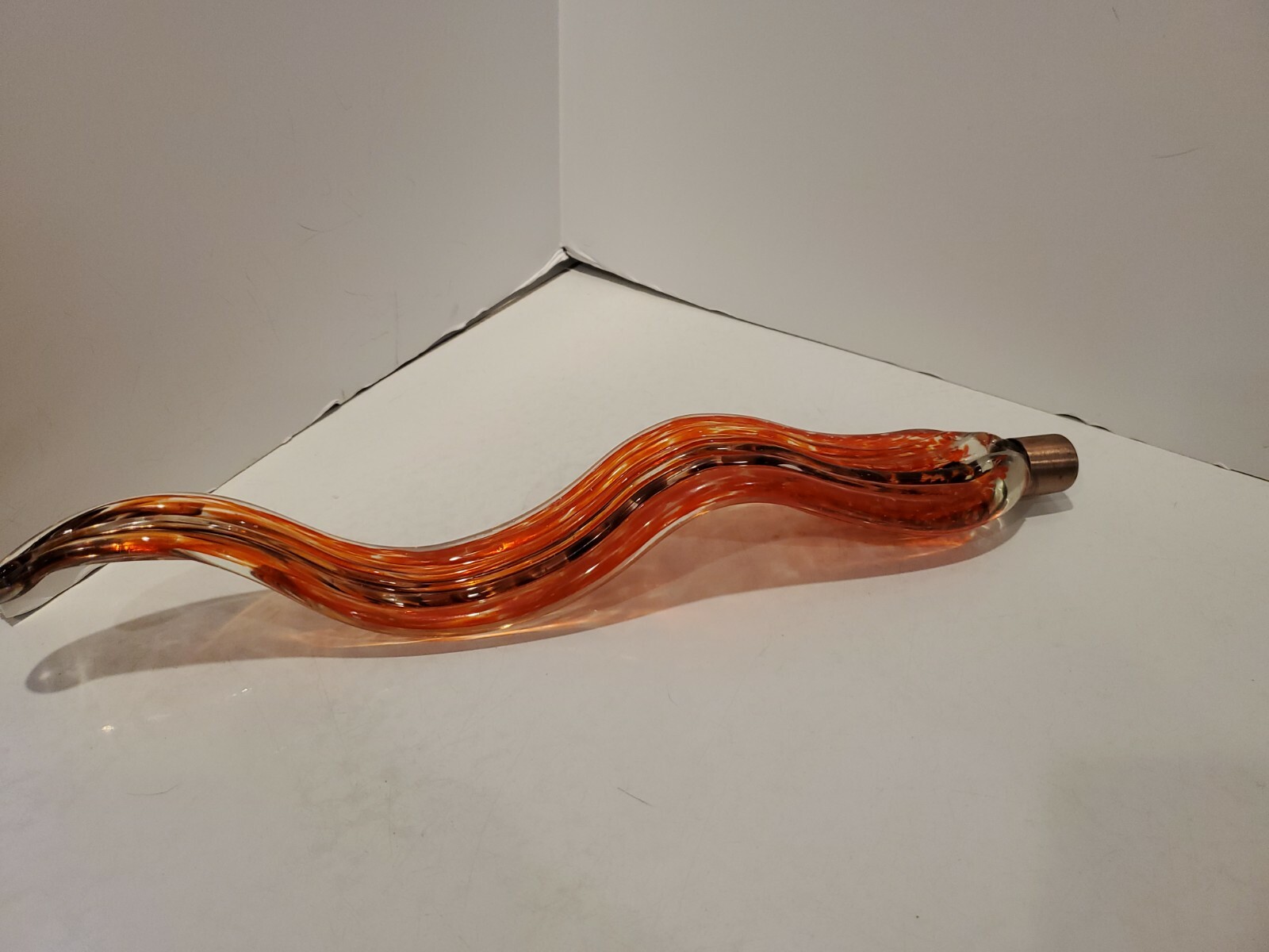 Vintage 1970s Art Glass Orange Black Clear Stretch Bottle Art Decor 14 x 2 “