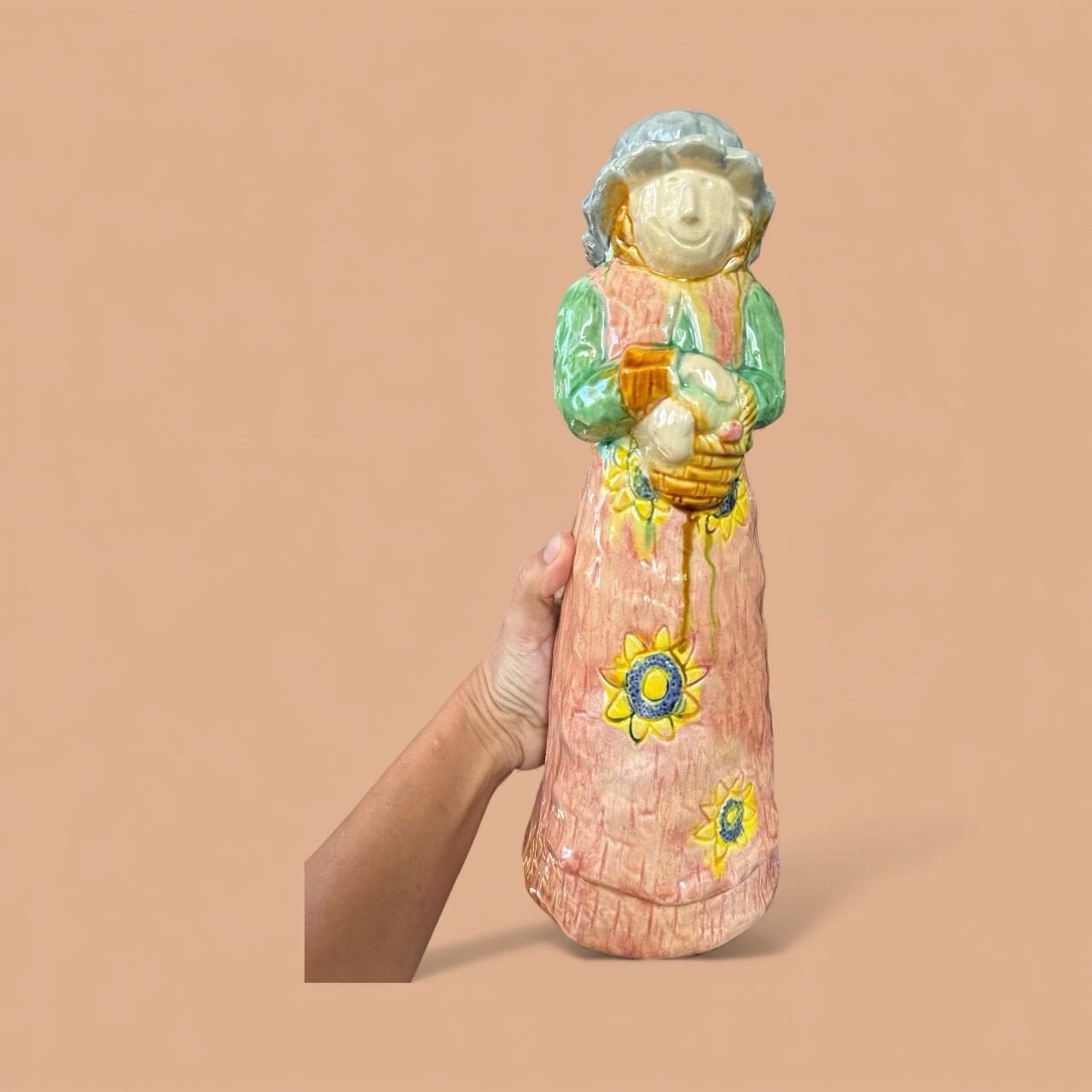 Vintage Ceramic Figurine Woman Rustic Farm Wife Peasant 13” Tall