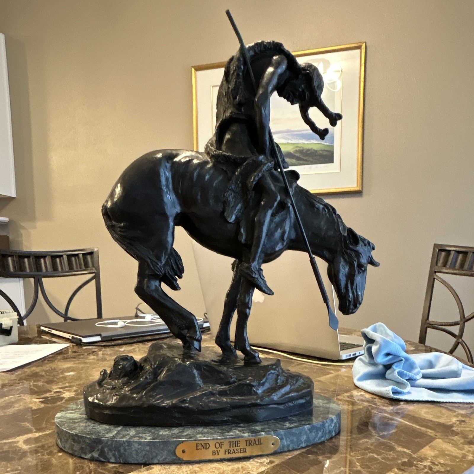 ‘End of the Trail’ signed 1894 by Fraser bronze Sculpture on Marble Base