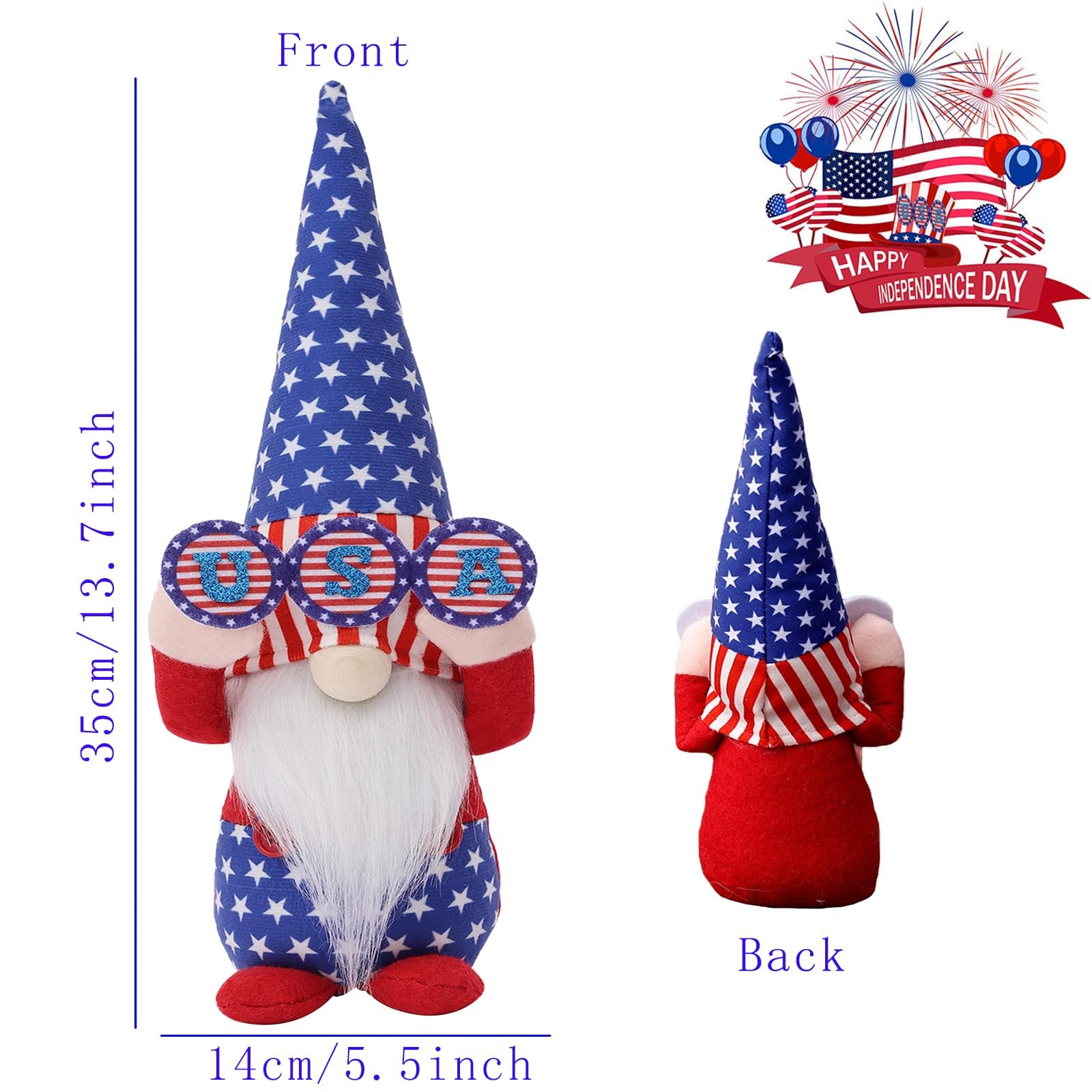 VAIZIQ 4th of July Gnomes Decorations,2 Pcs 250th Anniversary Patriotic USA G…