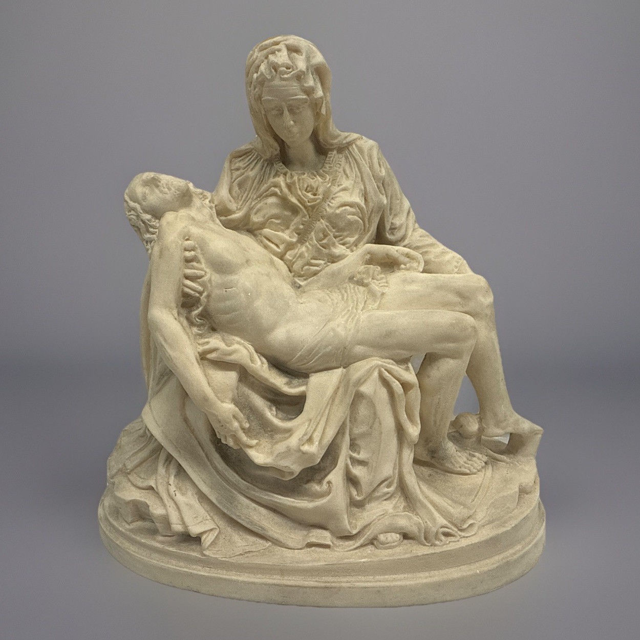 Italian Pieta Sculpture After Michelangelo P.A.T. Alabaster Religious Statue 6”