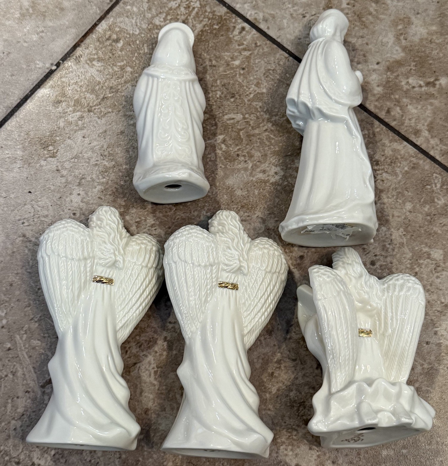 Lenox Nativity Angels with Gold Belts Playing Instruments, Praying Set Of 5￼