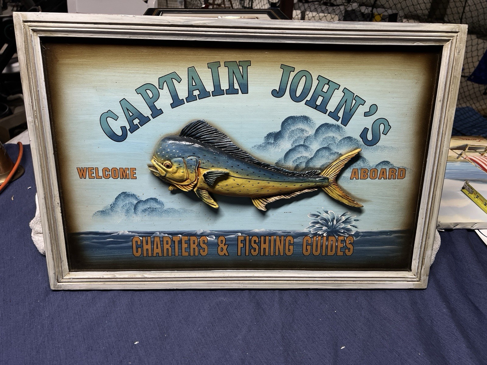 BEACHCOMBERS~2006~BEACH PUB SIGN~ 3D-MAHI DOLPHIN~CAPTAIN JOHNS~15-3/4 X 23-1/2