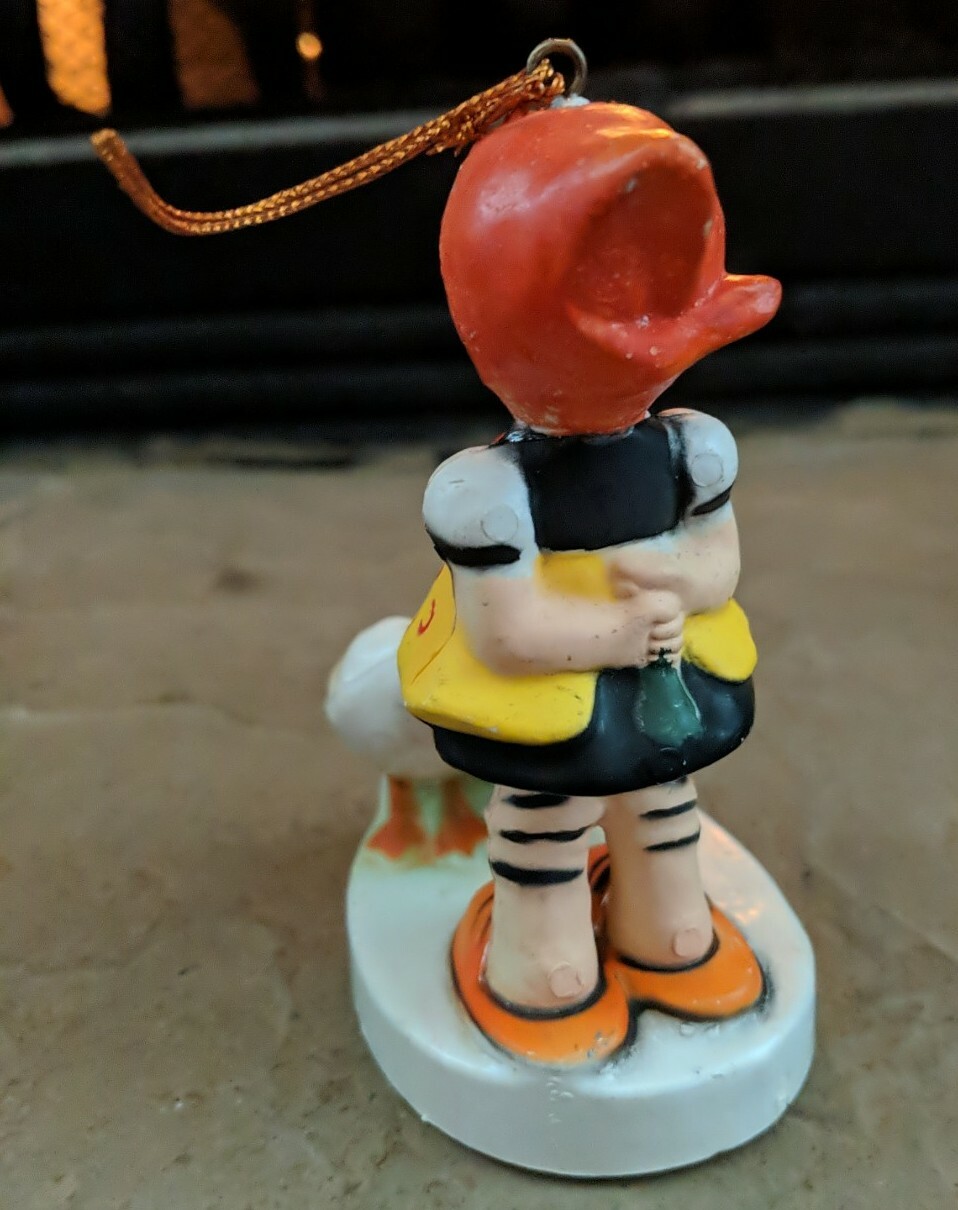 Vintage Ornament Lot Set of 4 Girl At Bus Stop Geese Mailbox & Boy Ornaments