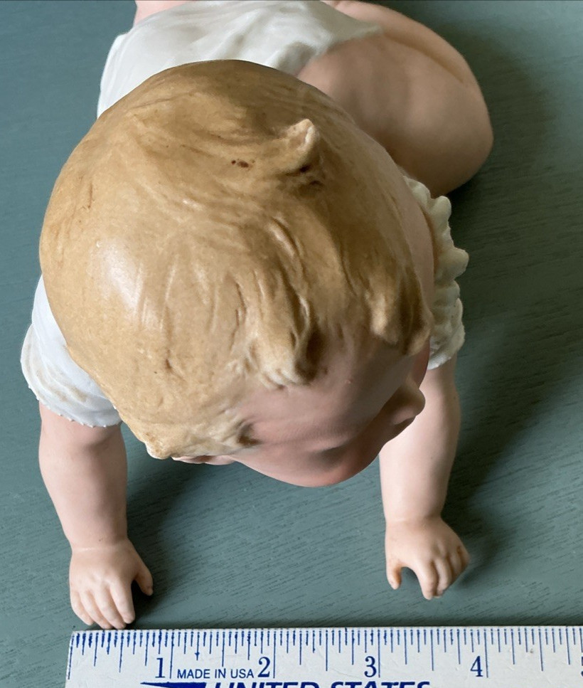 Antique Gebruder Heubach Bisque Piano Baby Figurine 8.5″ L Crawling Germany DEP
