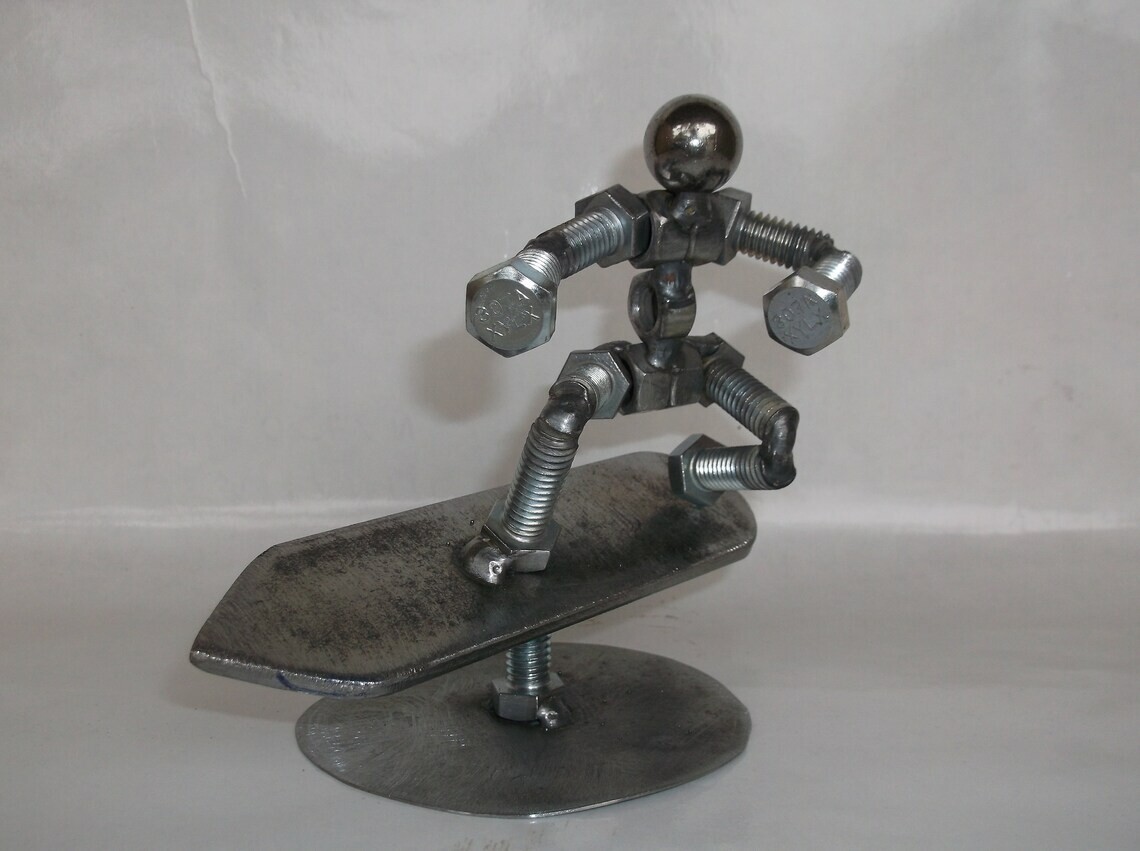 Surfer, Metal Bolt Figurine. Upcycled Art, Water Sports