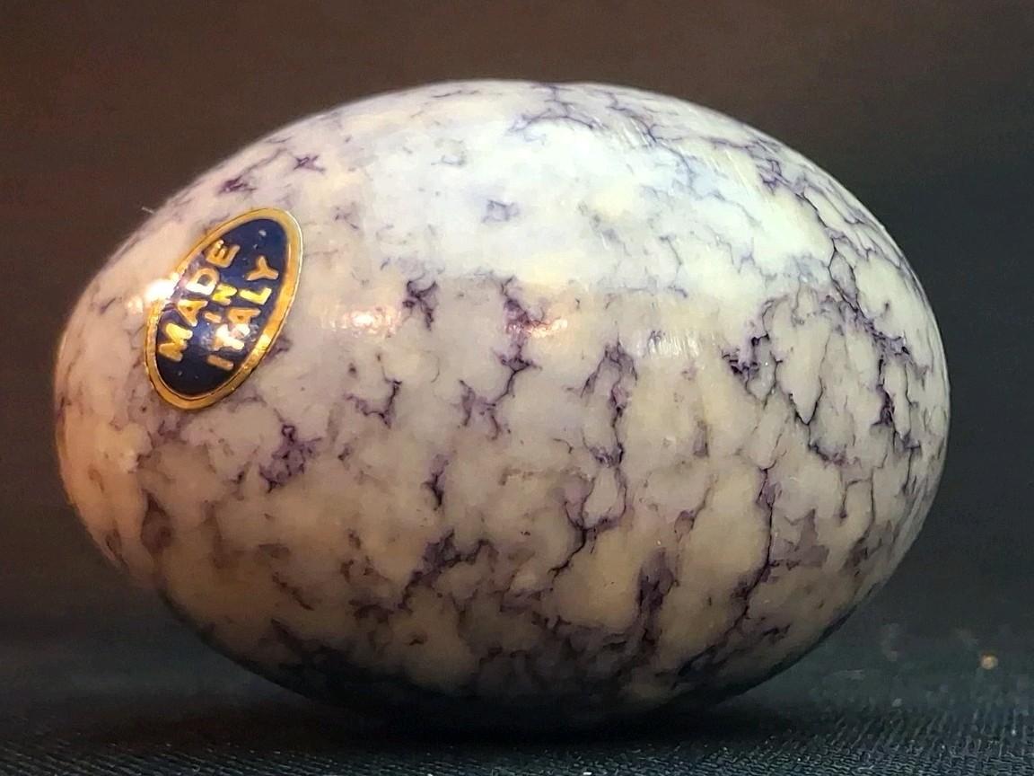 3 Vintage Italian Alabaster Eggs Purple, Blue, Pale Yellow