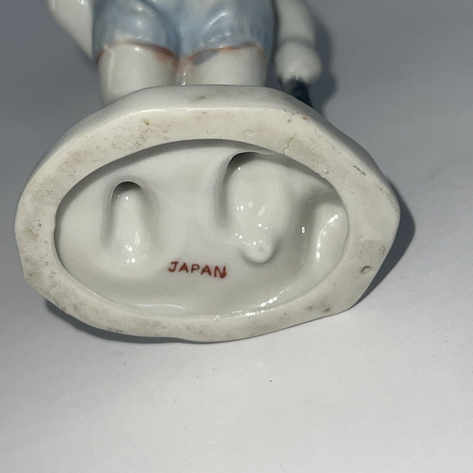 Vintage Porcelain Little Boy With Shovel Overalls Knickknack Made In Japan