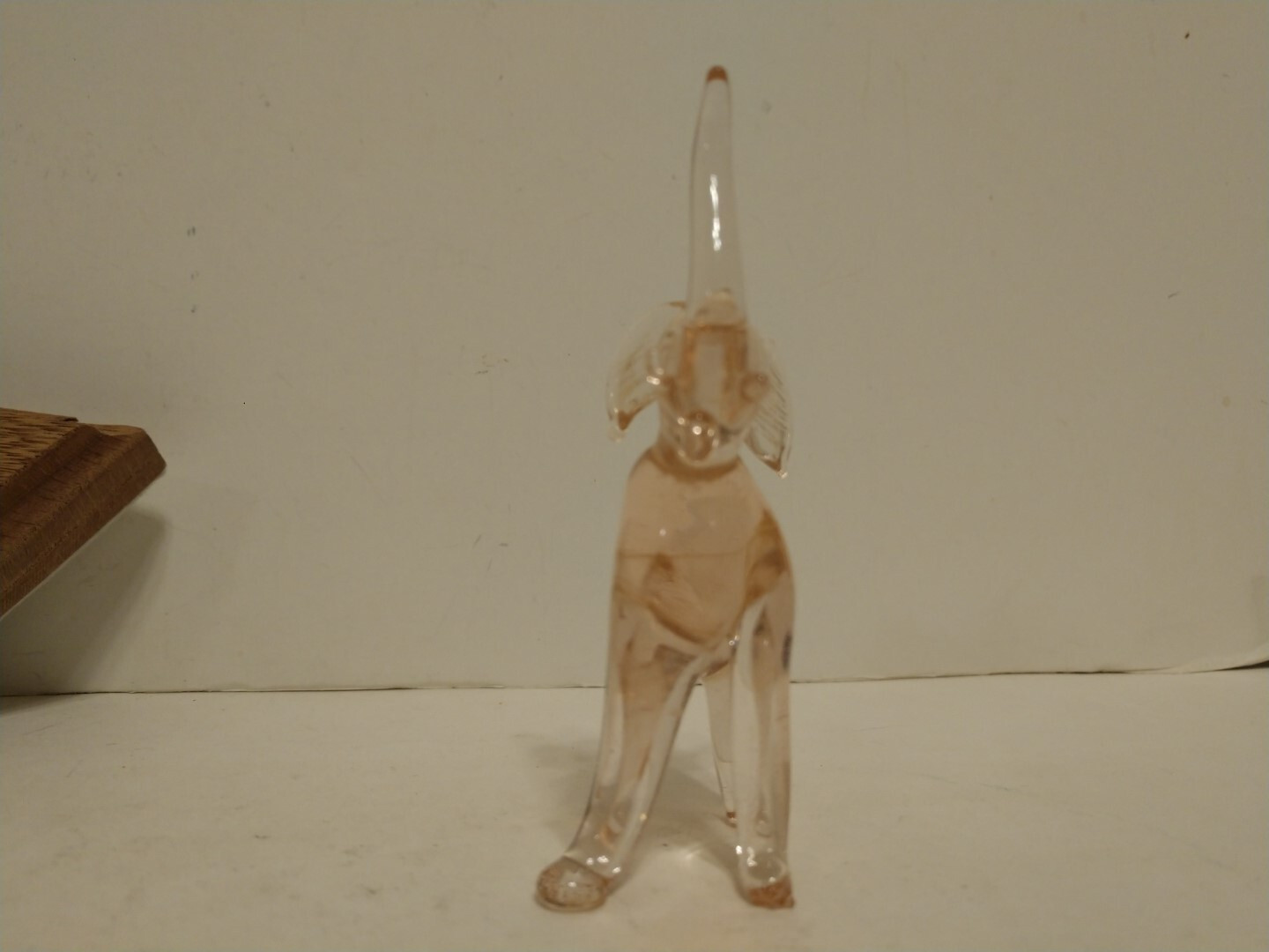 Vtg Handblown Art Glass Pink ELEPHANT & Clear BULL Figurines Lot of 2 Figures