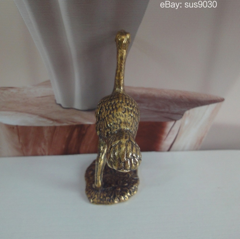 Solid Brass Ostrich Figurine Pure Copper Statue for Garden Decor