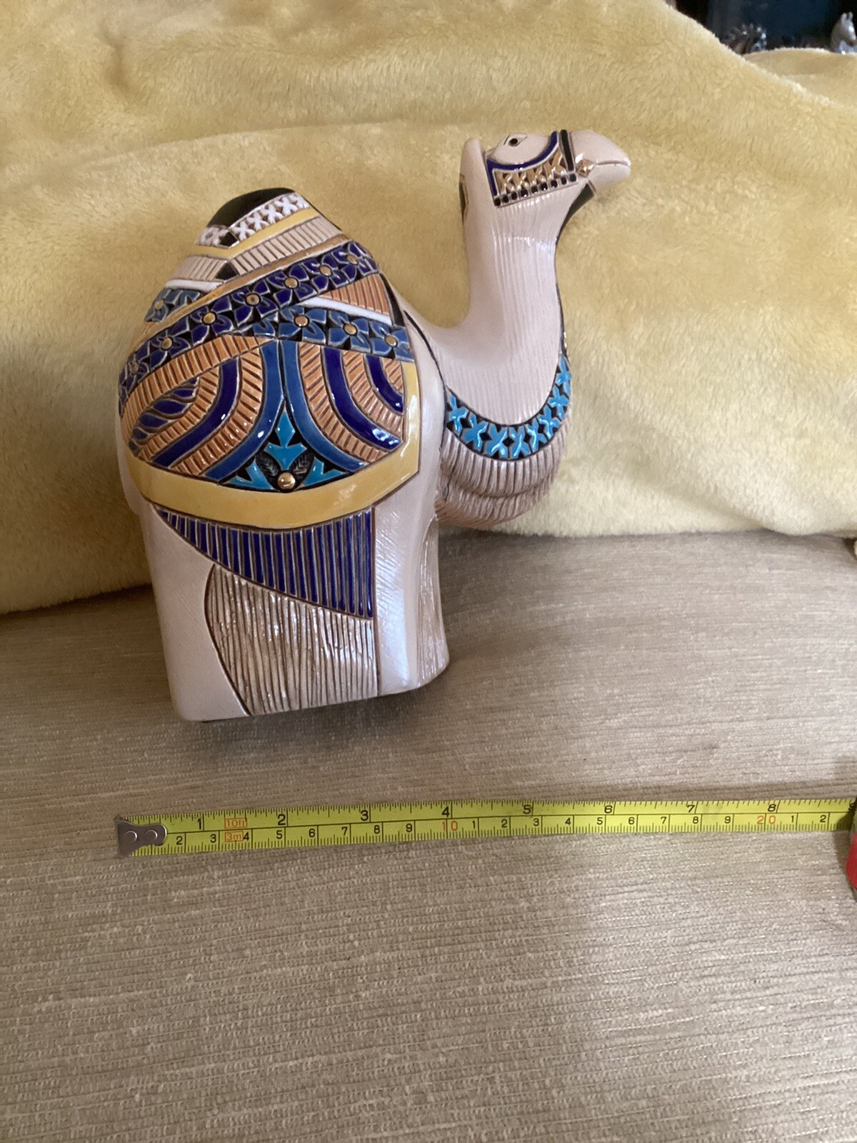 Artesania Rinconada, “Camel”, #407, Beige With Blue, Yellow, Orange, 24k Gold
