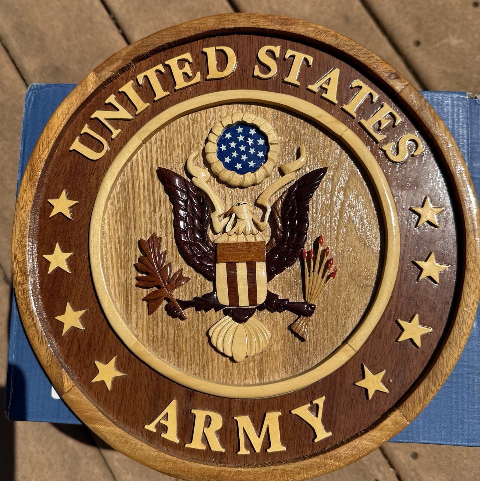United States ARMY Military Wall Plaque – Intarsia Patriotic Art Eagle Stars