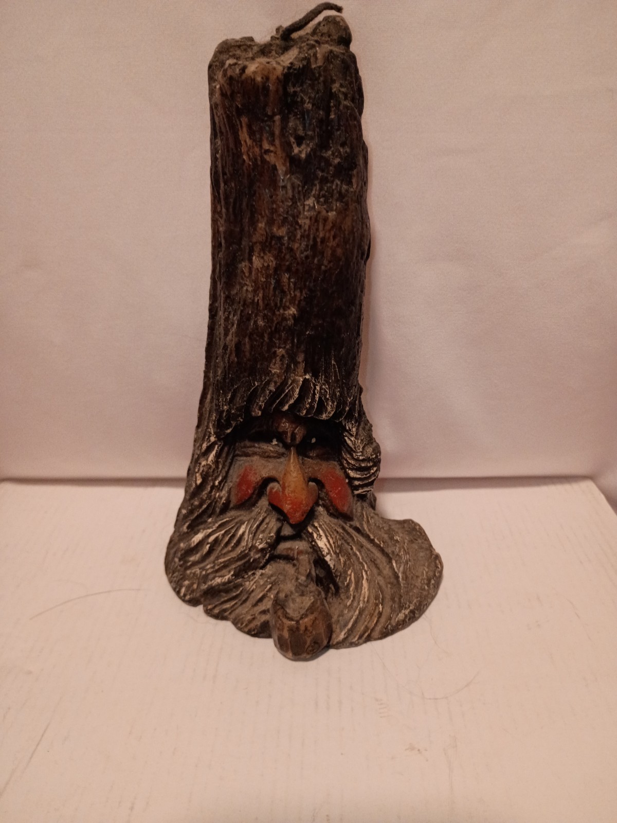 1970s Wax Candle Tree Face Figurine Hand Painted Nature Print Novelty Decor